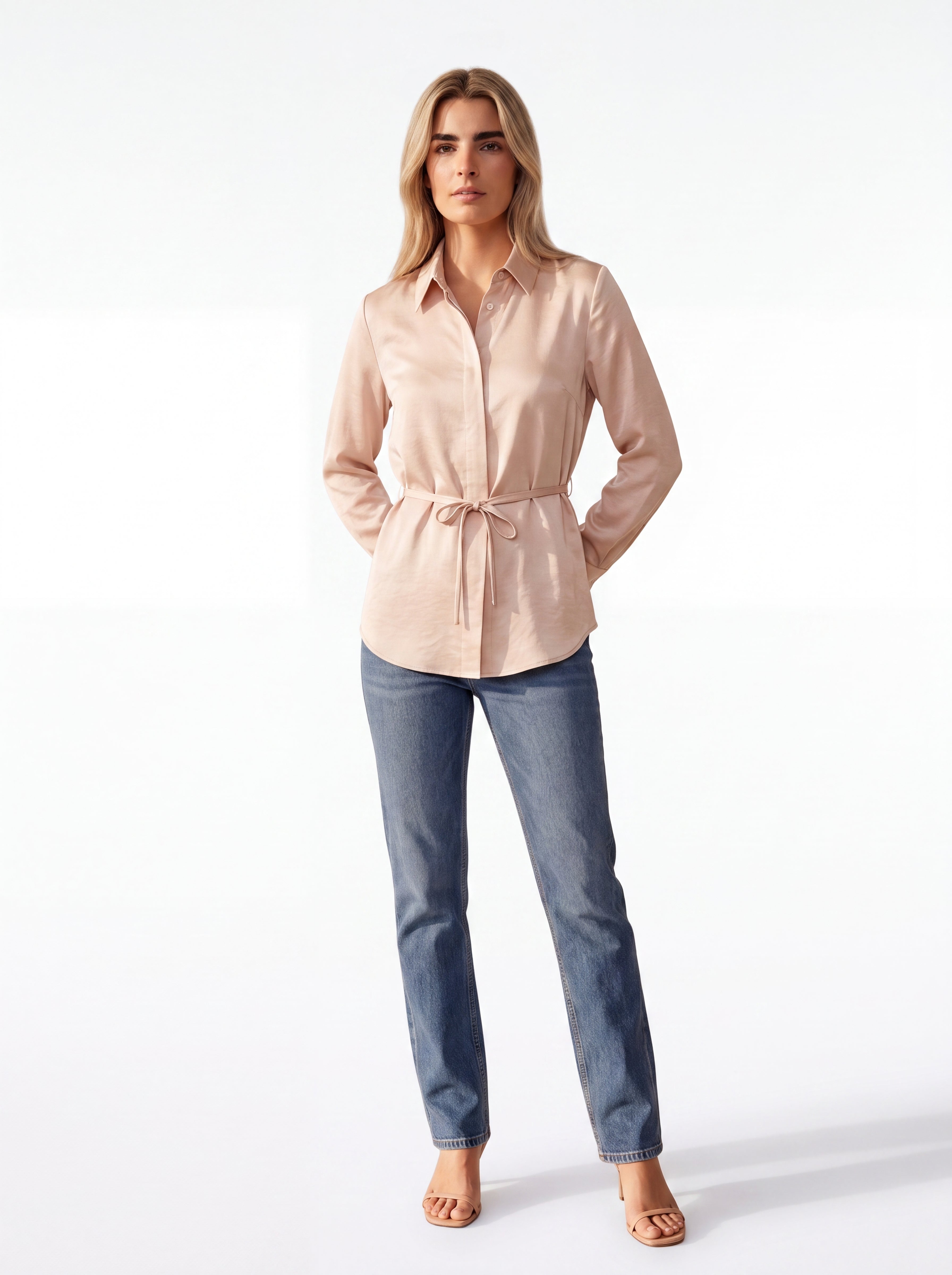 Women's Blush Pink Tie Waist Shirt | Premium European Women's Formal Shirt