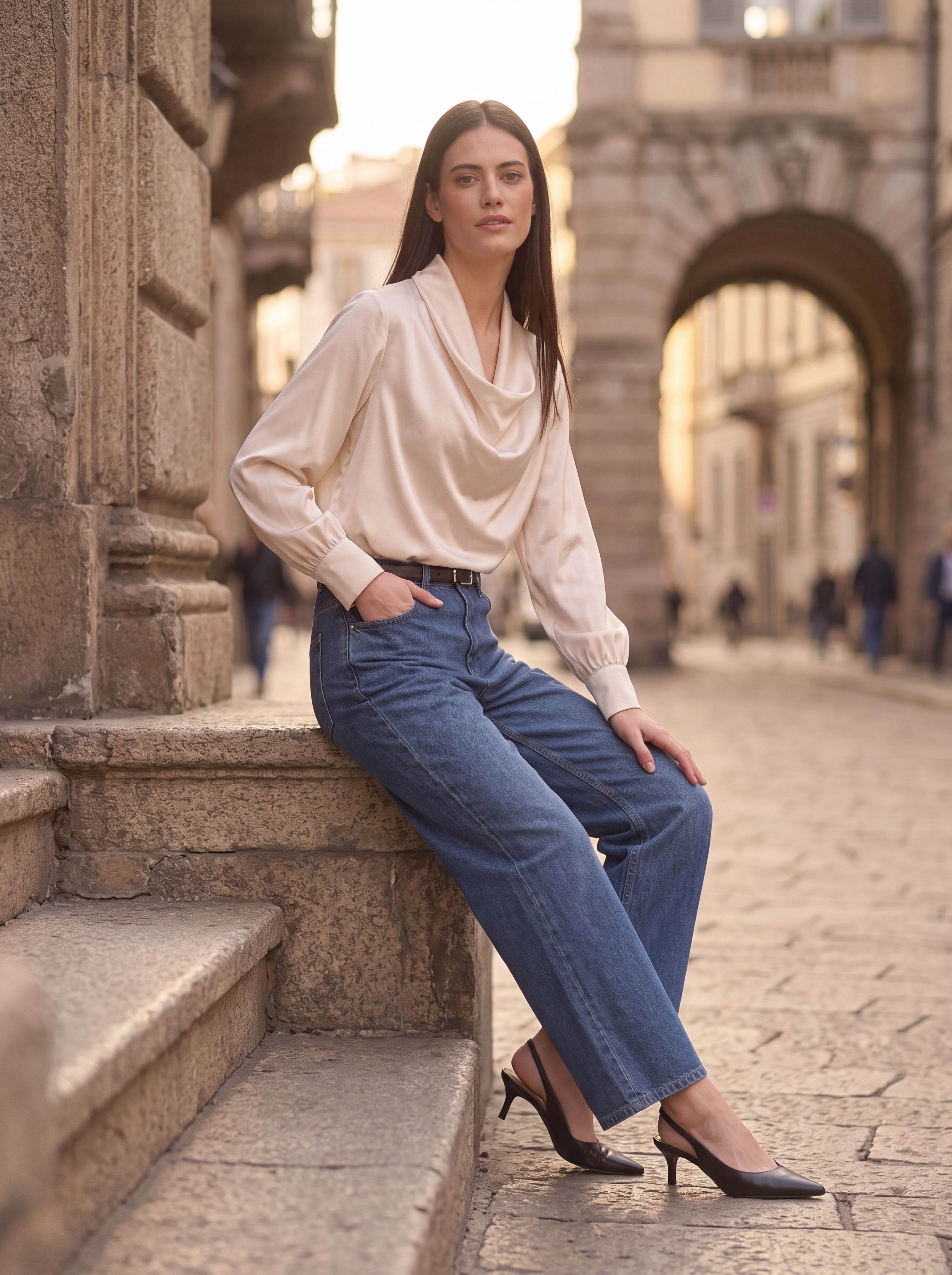 Women's Champagne Cowl Neck Satin top | Premium European Long Sleeve Top