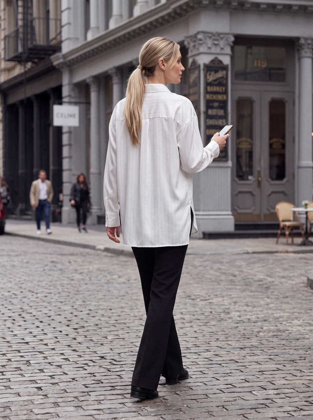Women's White Pinstripe Oversized Shirt | Classic Relaxed Fit Button-Down Shirt