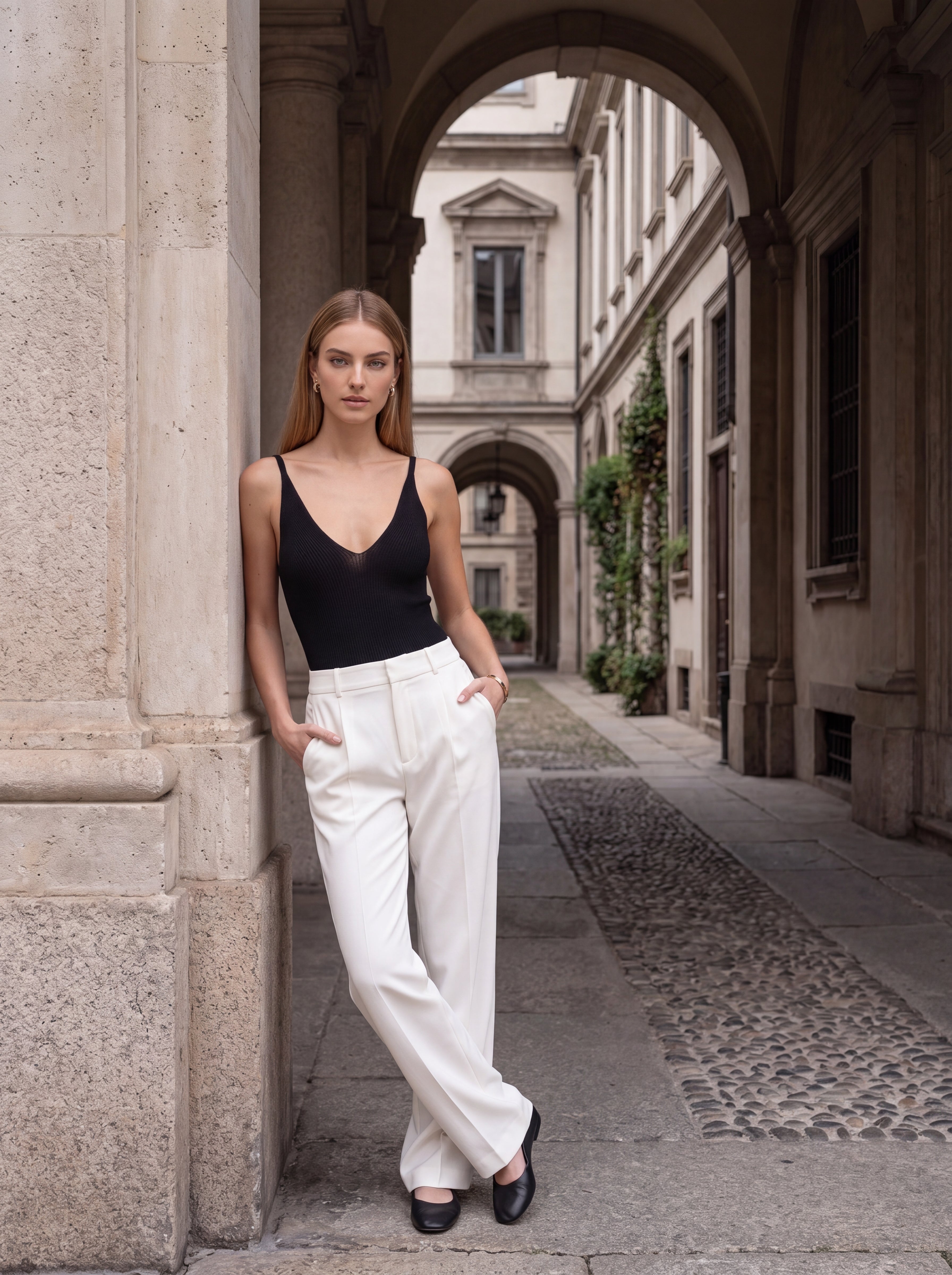 Women's Black Ribbed V-Neck Knit Cami Top – Minimalist European Essential