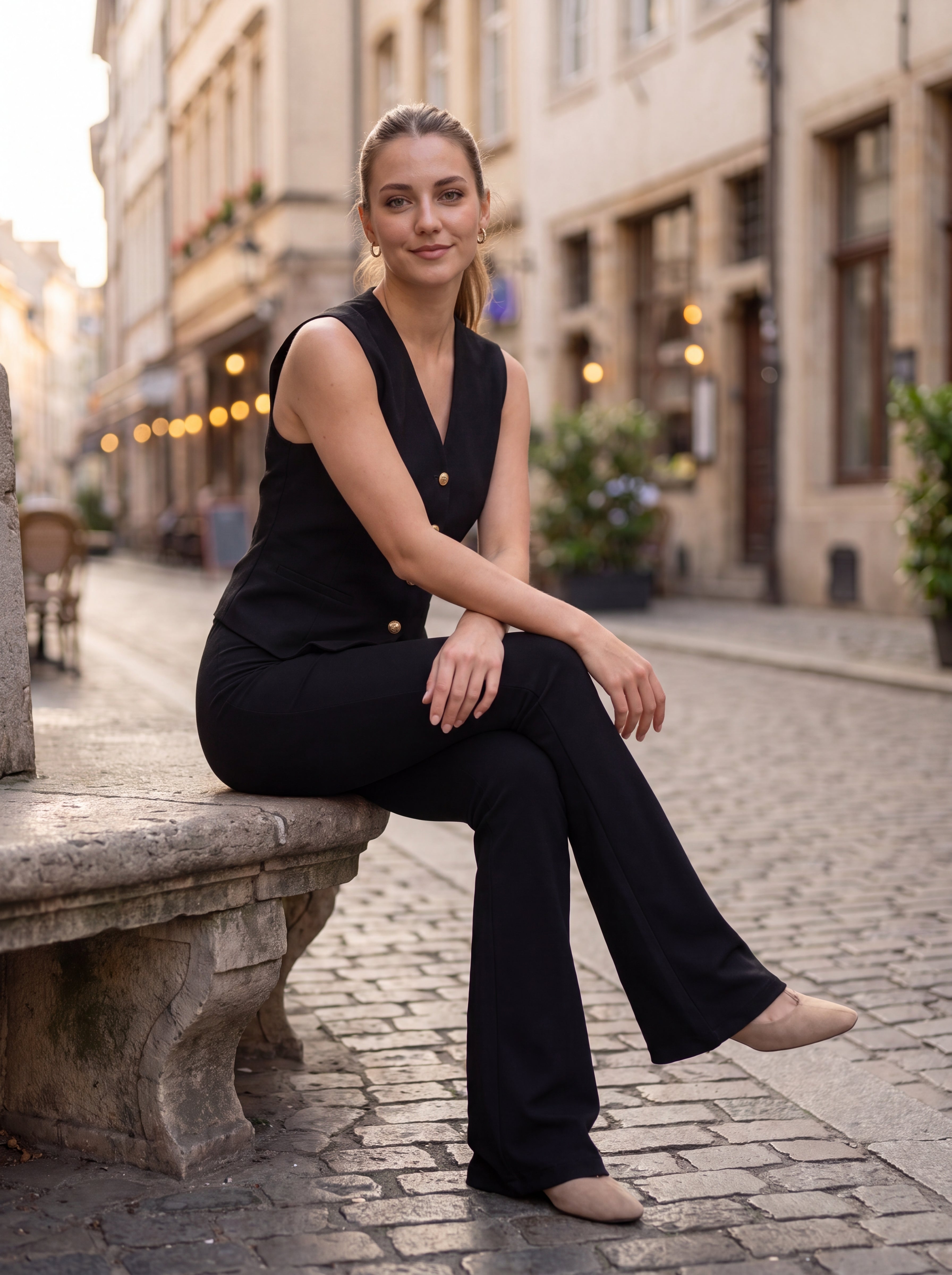 Women's Black High-Waisted Slim Flare Tailored Pants – Premium European Bootcut Formal Trousers