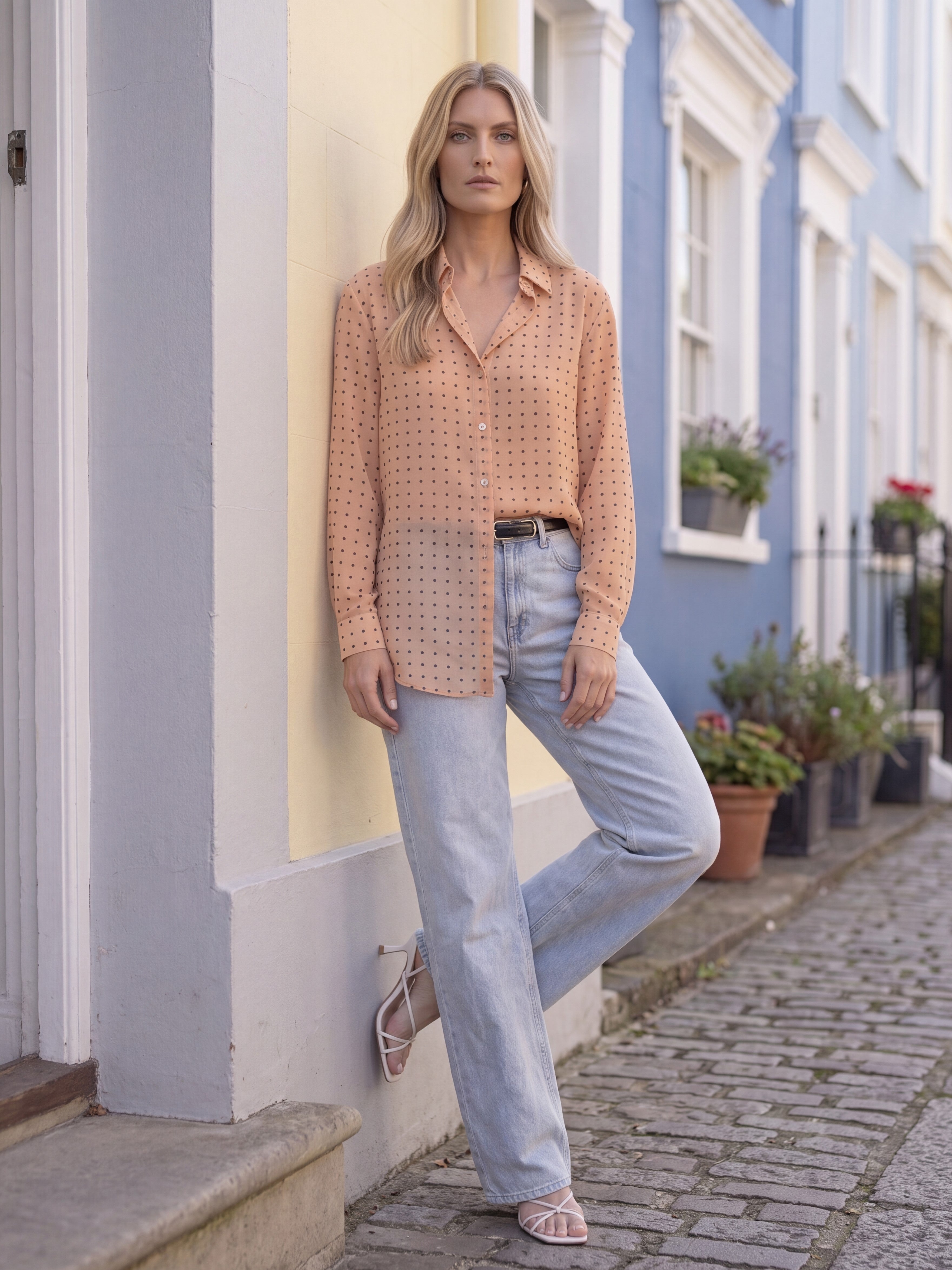 Women's Peach Polka Dot Shirt | Premium European Designer Shirt