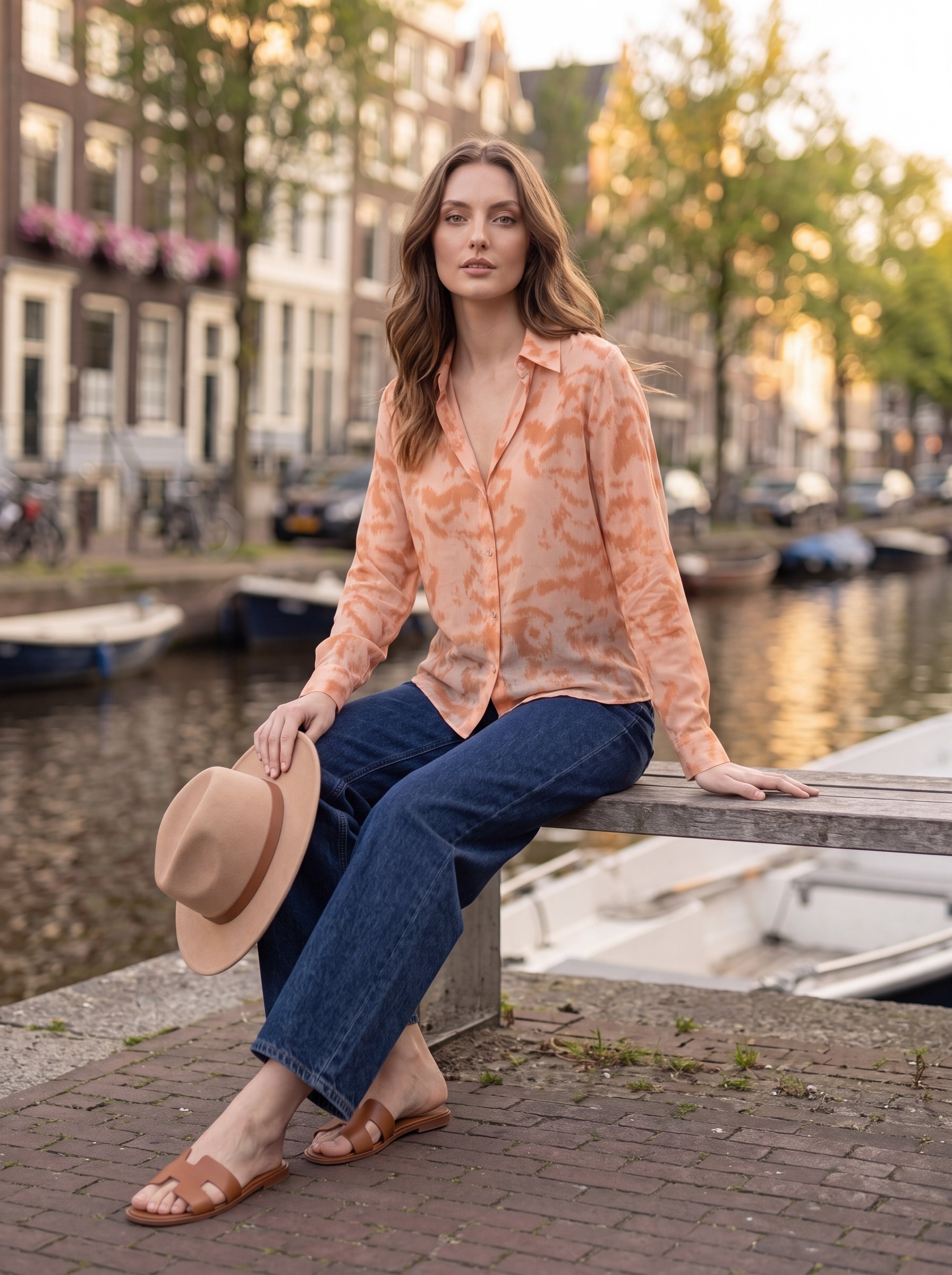 Women's Peach Tie-Dye Print Shirt | Premium Lightweight Long Sleeve Casual Shirt
