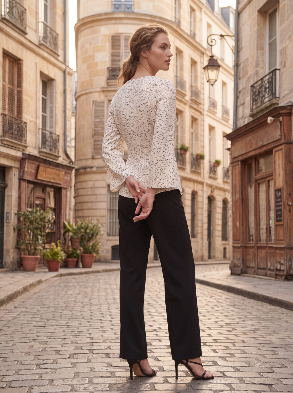 Women's Ivory Printed Wrap Top | Premium European Tie-Waist top