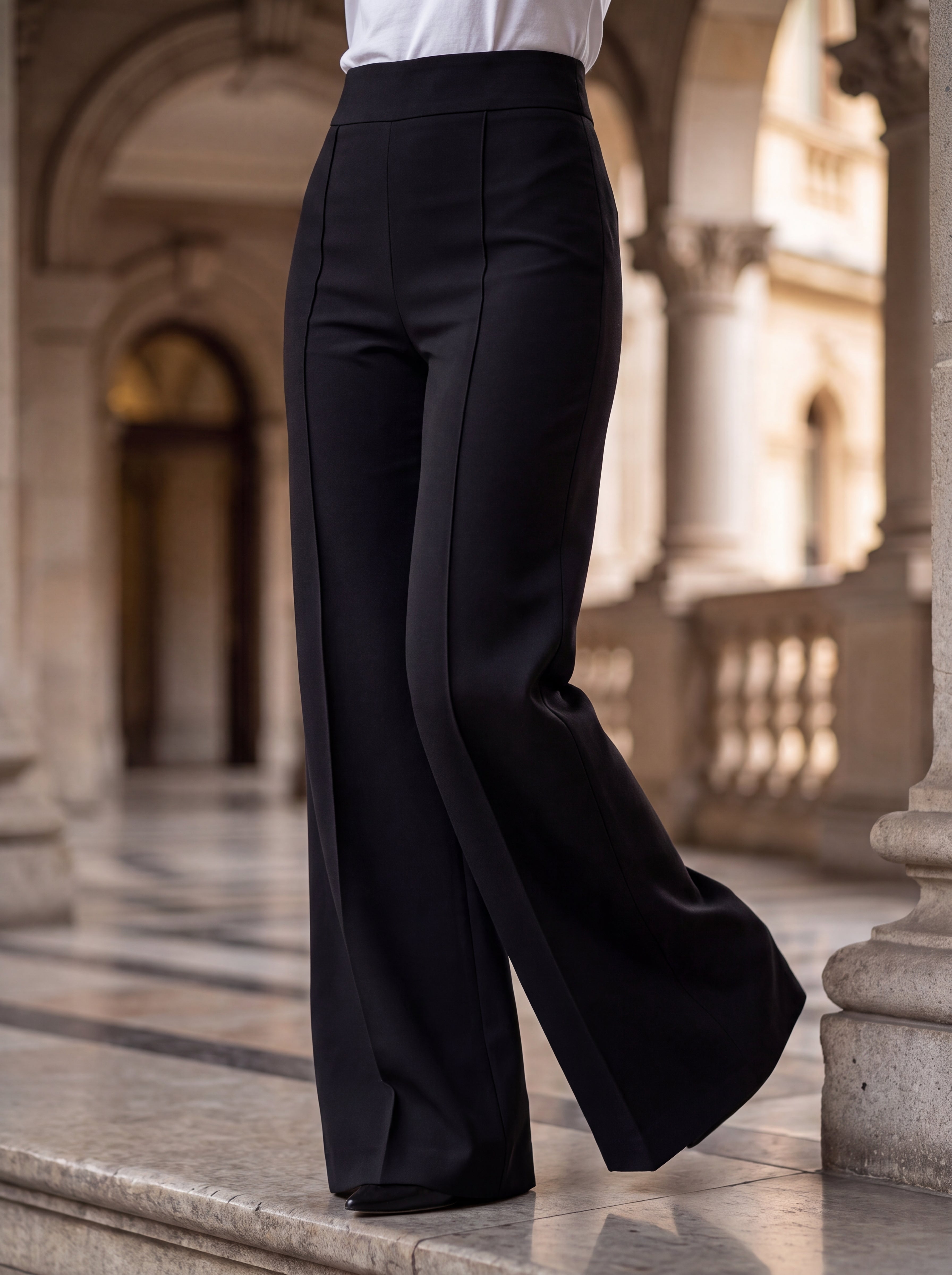 Women's Black High-Waisted Wide Leg Tailored Pants – Premium European Formal Trousers