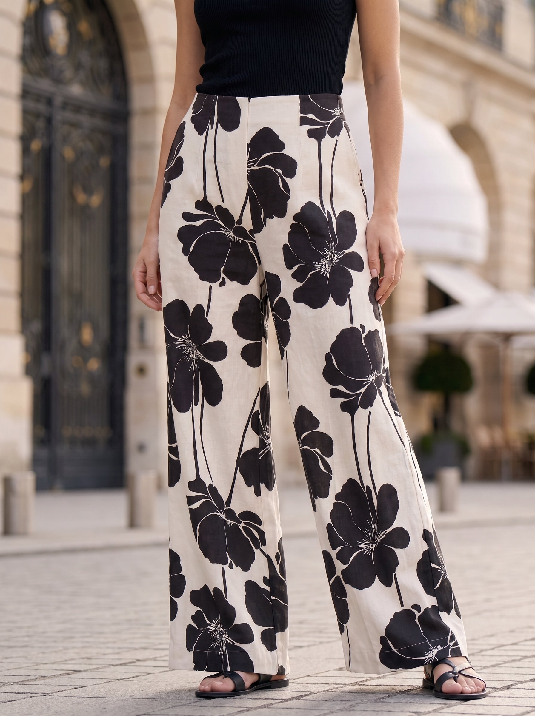 Women's Beige Floral Wide Leg Palazzo Pants – Premium European Resort Wear