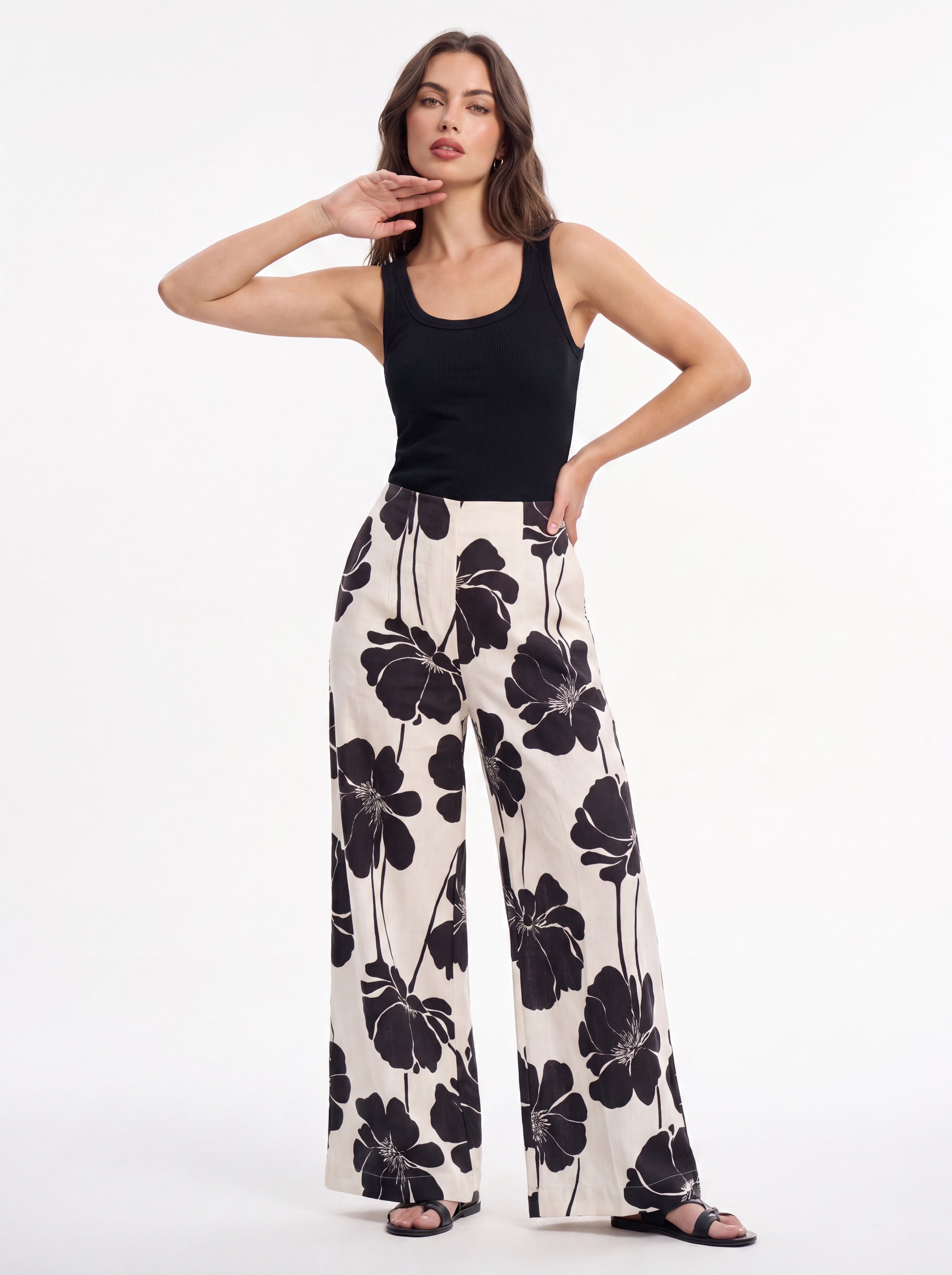 Women's Beige Floral Wide Leg Palazzo Pants – Premium European Resort Wear
