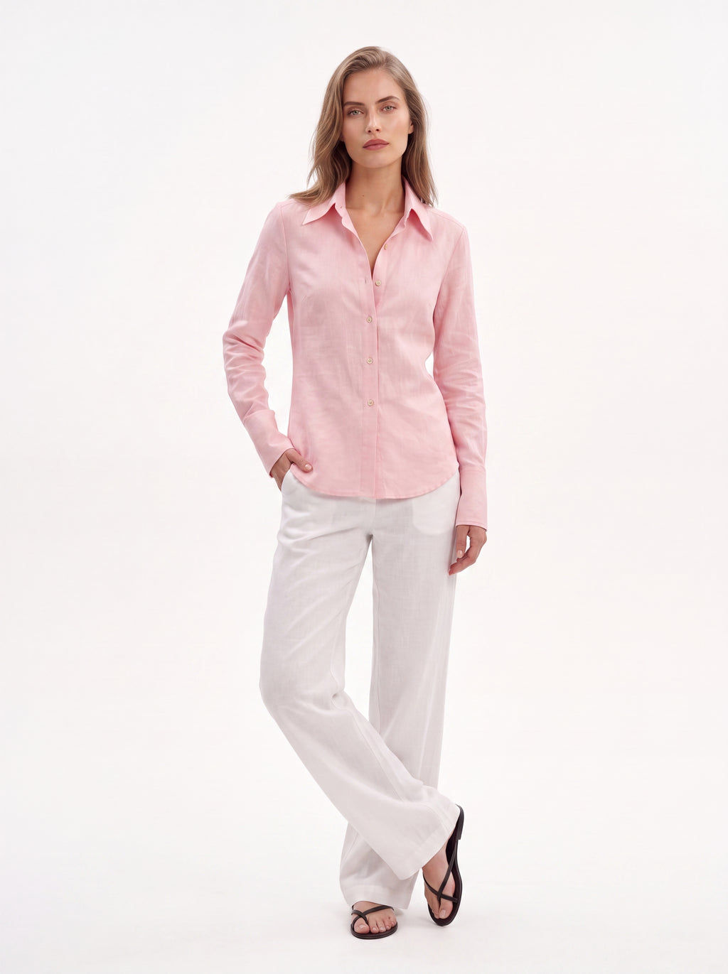 Women's Light Pink Classic Button-Down Shirt | Elegant Tailored Long Sleeve Shirt