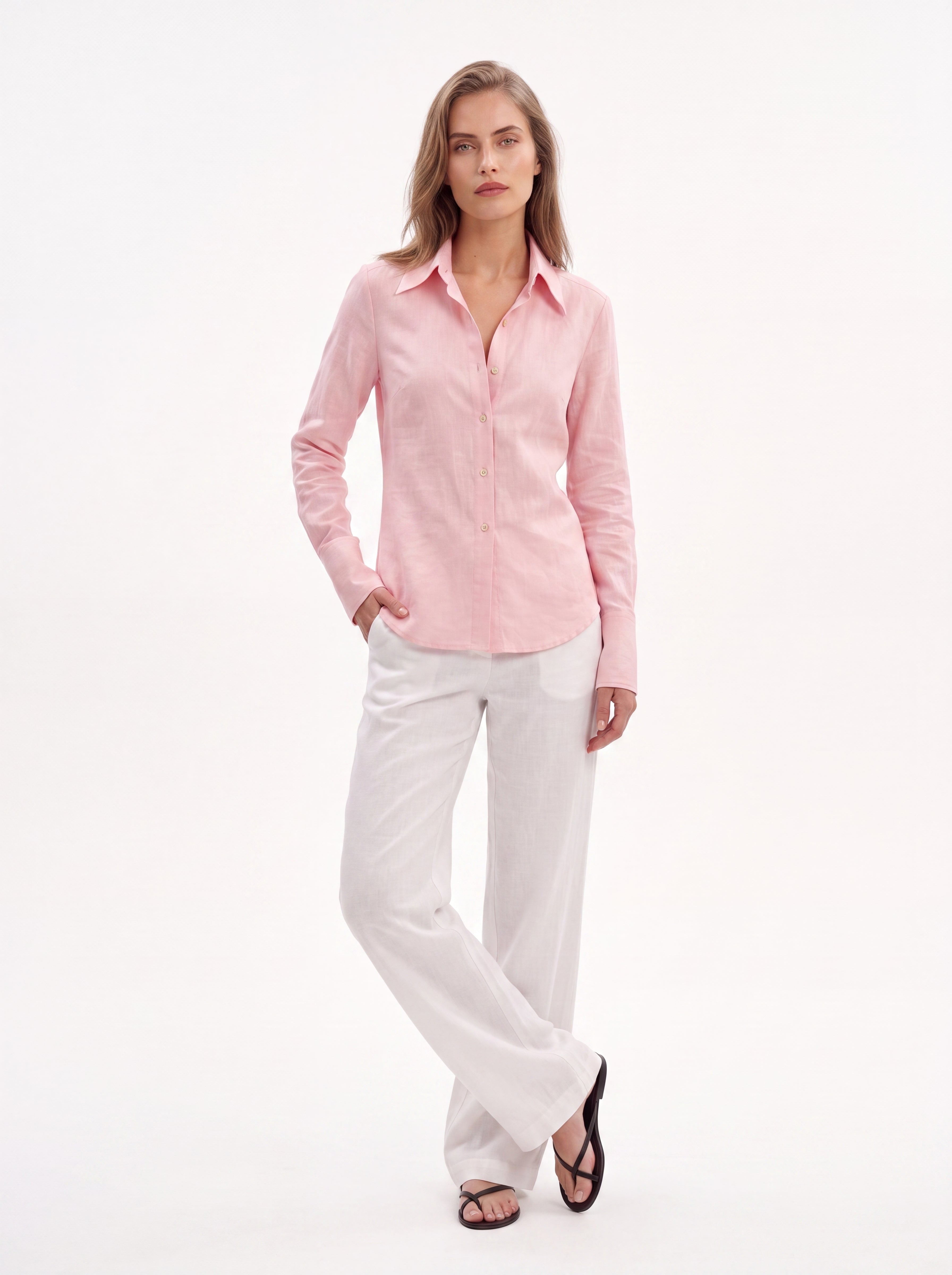 Women's Light Pink Classic Button-Down Shirt | Elegant Tailored Long Sleeve Shirt