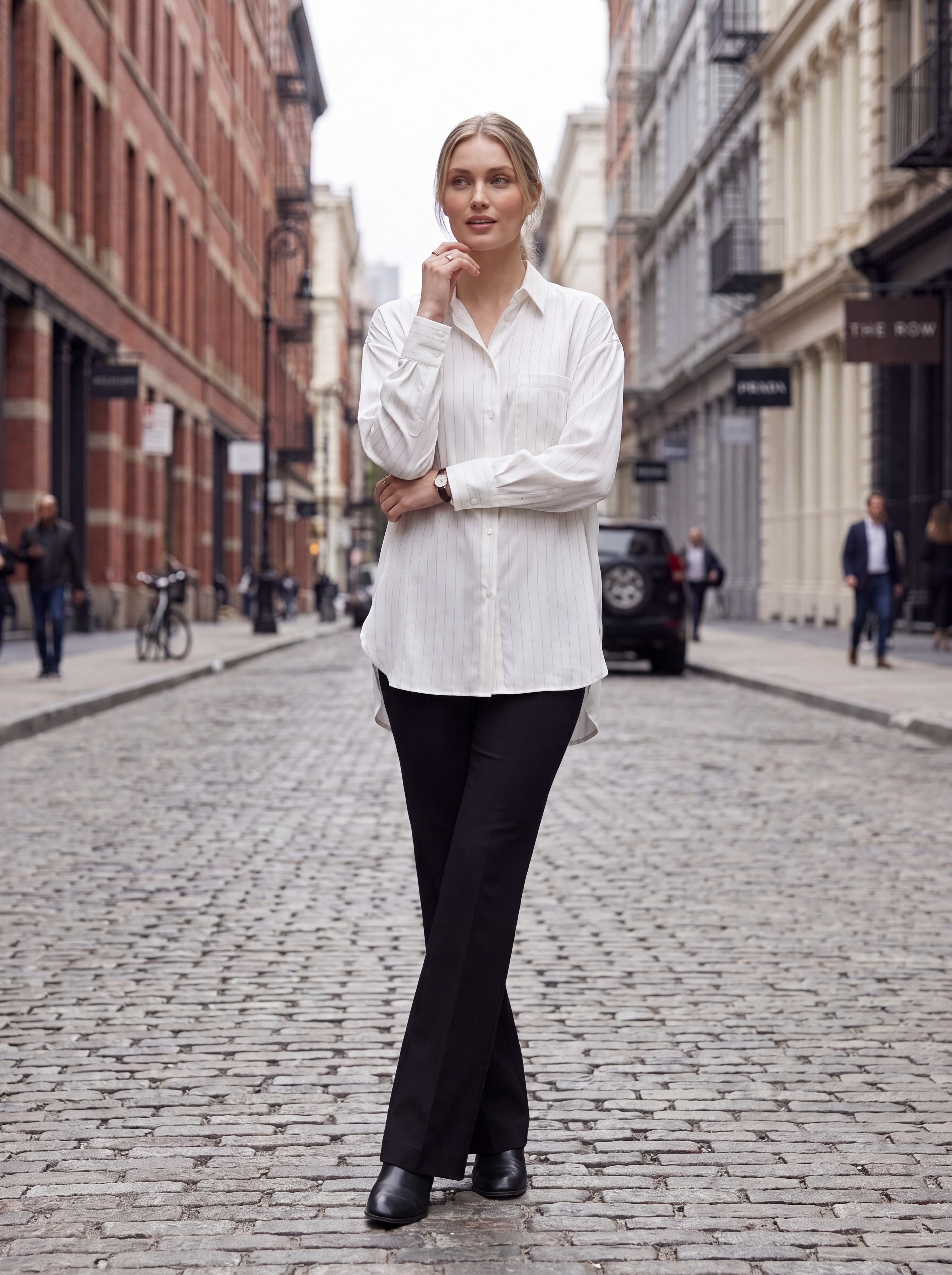 Women's White Pinstripe Oversized Shirt | Classic Relaxed Fit Button-Down Shirt