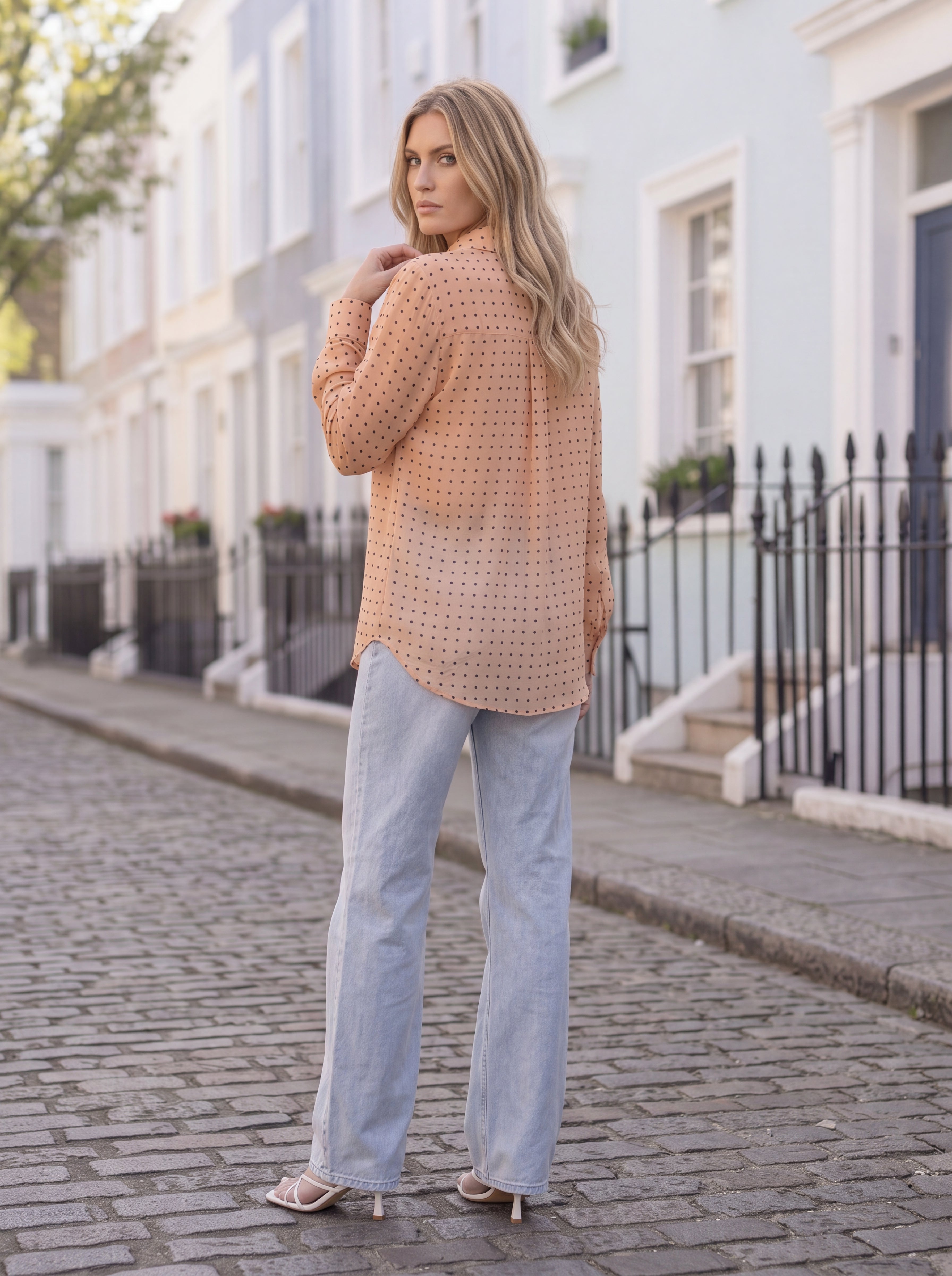Women's Peach Polka Dot Shirt | Premium European Designer Shirt