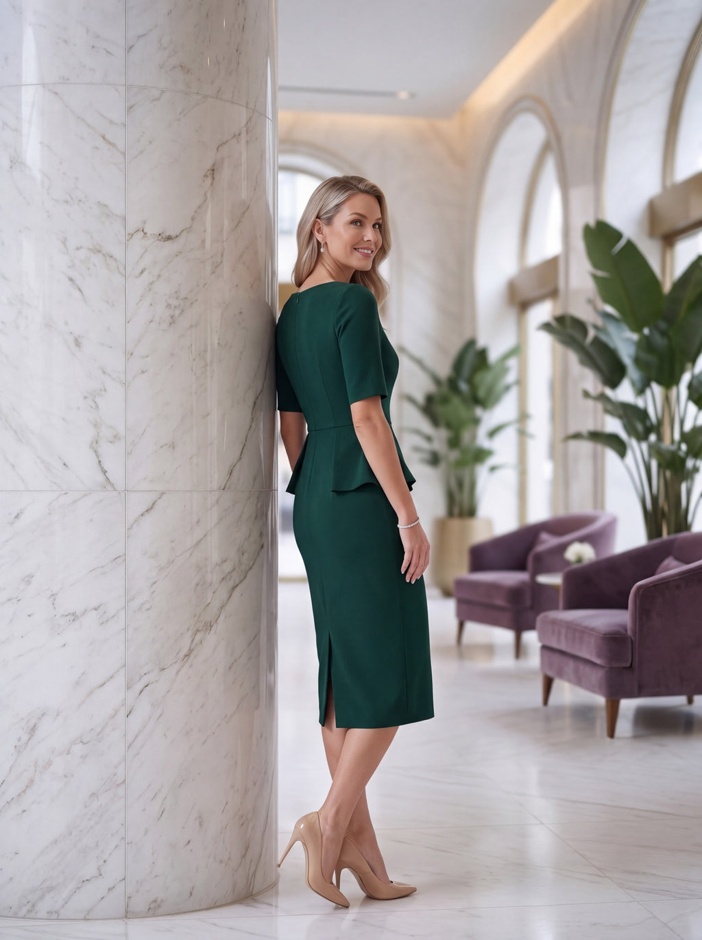 Emerald Green Peplum Midi Dress