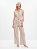 Women's Beige Pinstripe Tailored Vest & Wide-Leg Trousers Pair Collection | Premium European Women's Pair