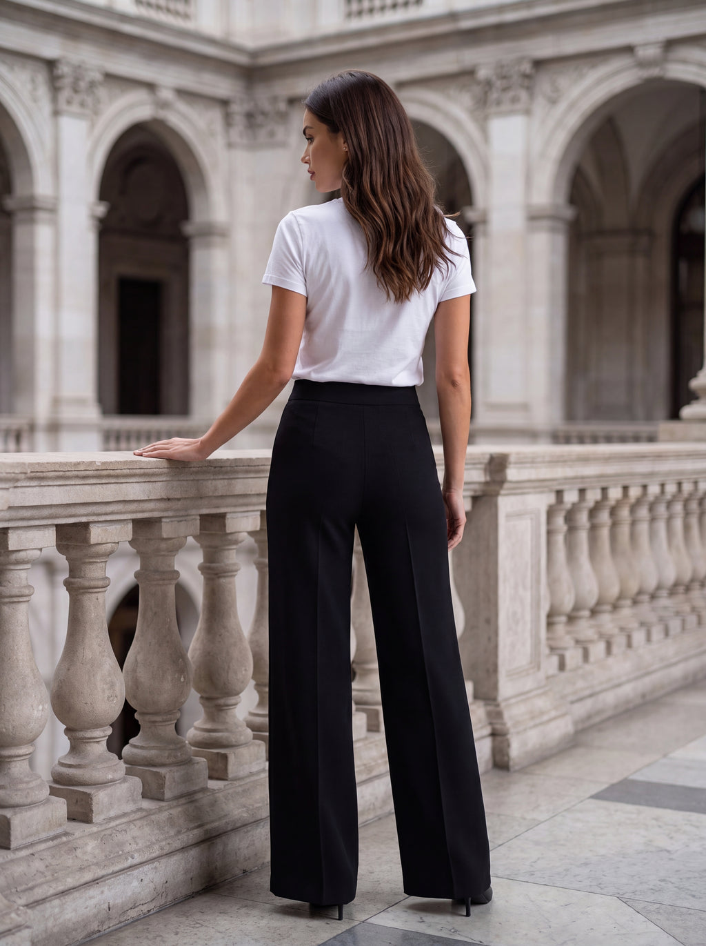 Women's Black High-Waisted Wide Leg Tailored Pants – Premium European Formal Trousers