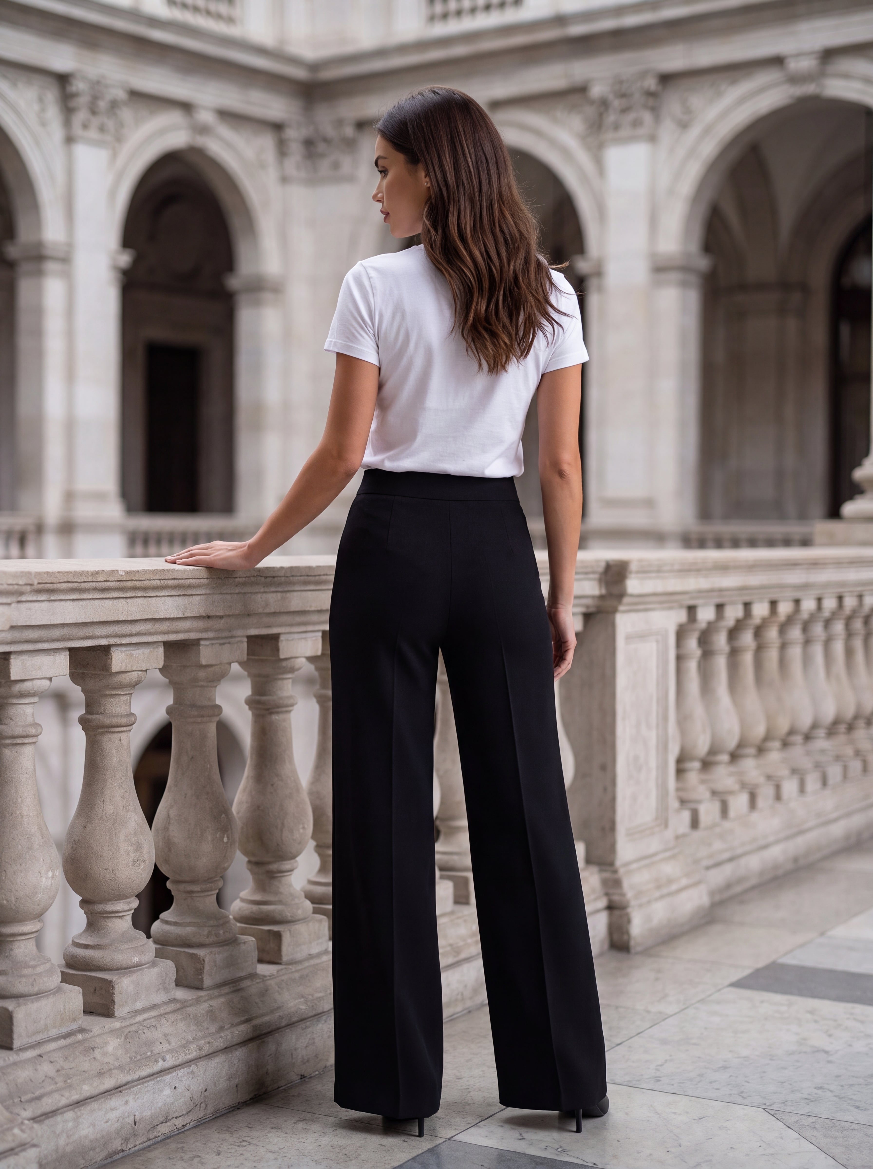 Women's Black High-Waisted Wide Leg Tailored Pants – Premium European Formal Trousers