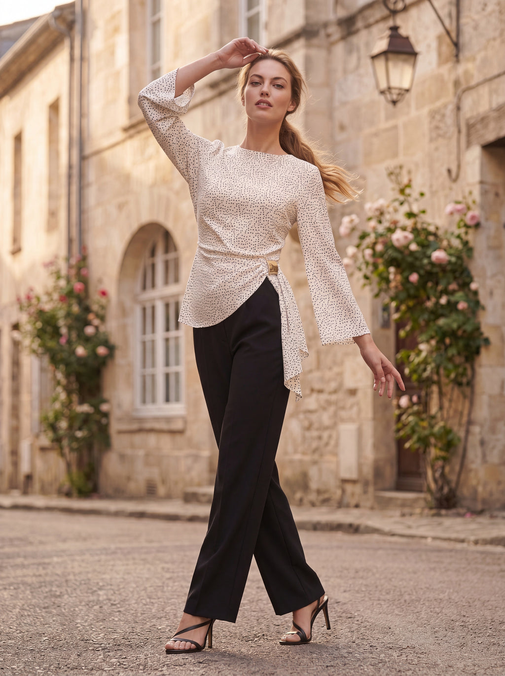 Women's Ivory Printed Wrap Top | Premium European Tie-Waist top