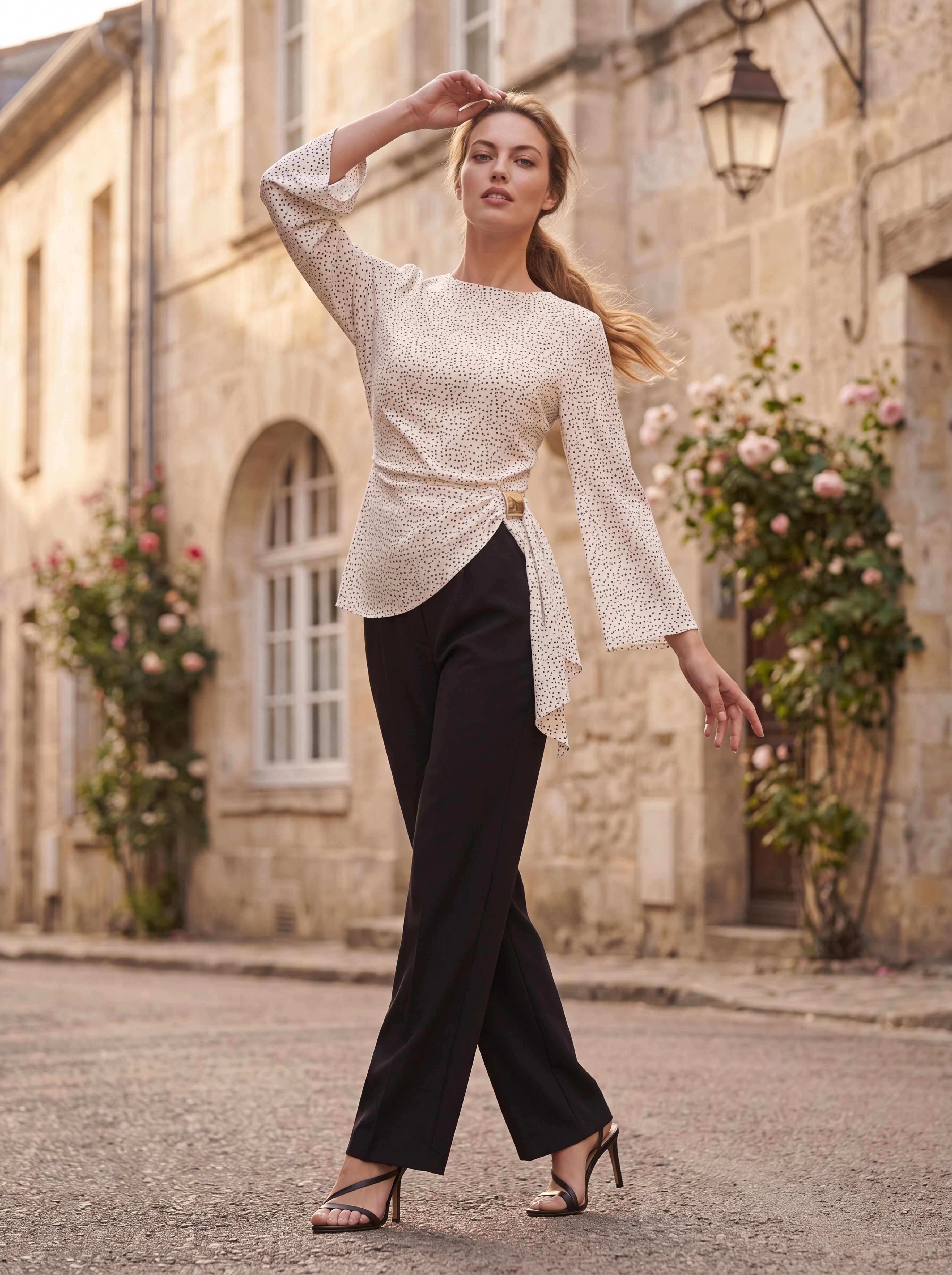Women's Ivory Printed Wrap Top | Premium European Tie-Waist top