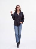 Women's Black Satin Button-Down Shirt | Premium European Long Sleeve Elegant Blouse