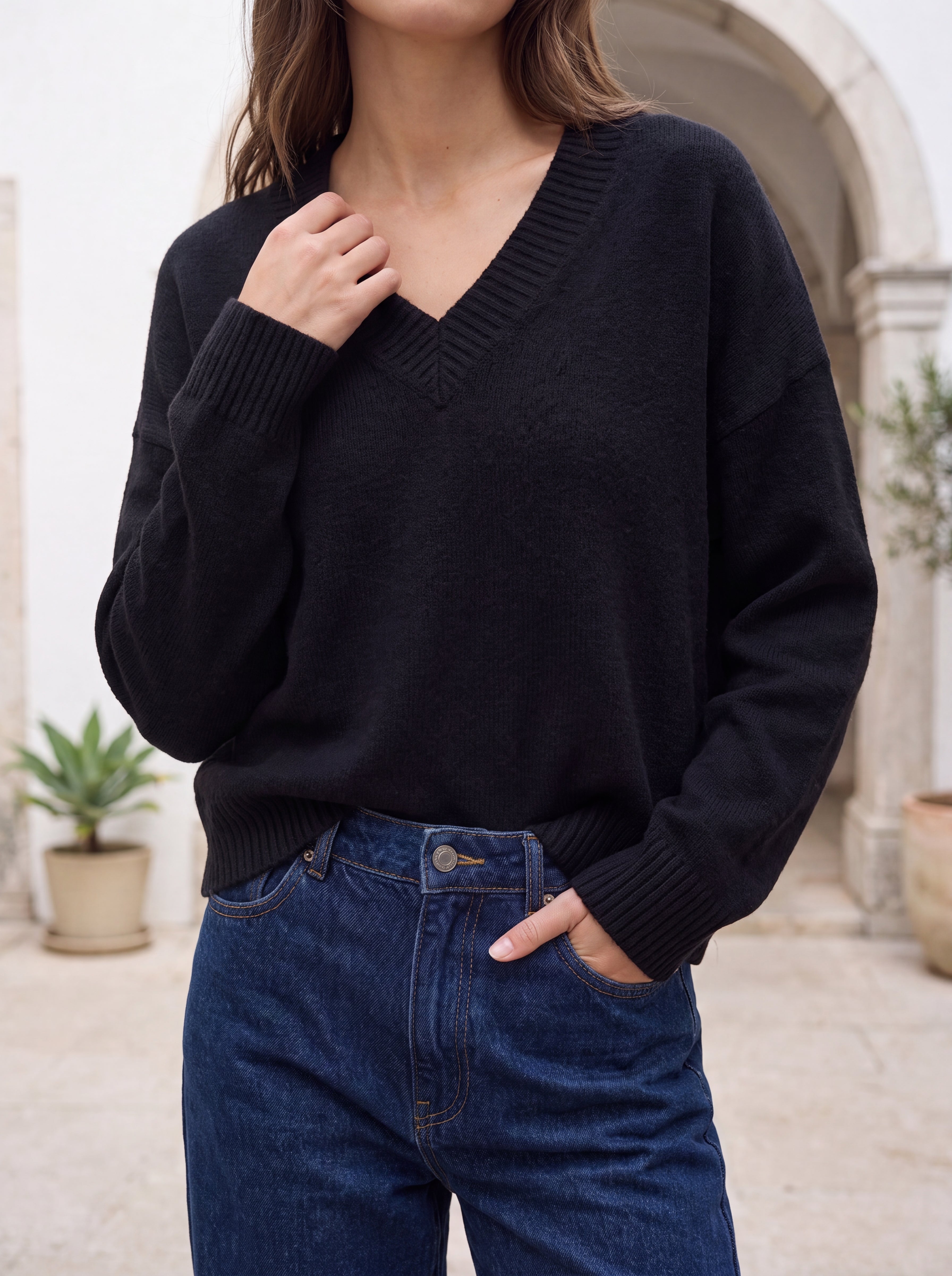 Women's Oversized V-Neck Knit top