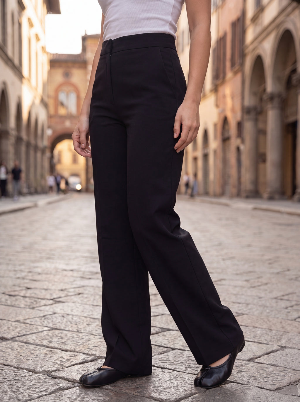 Women's Black High-Waisted Straight-Leg Formal Trousers – Premium European Tailored Office Pants