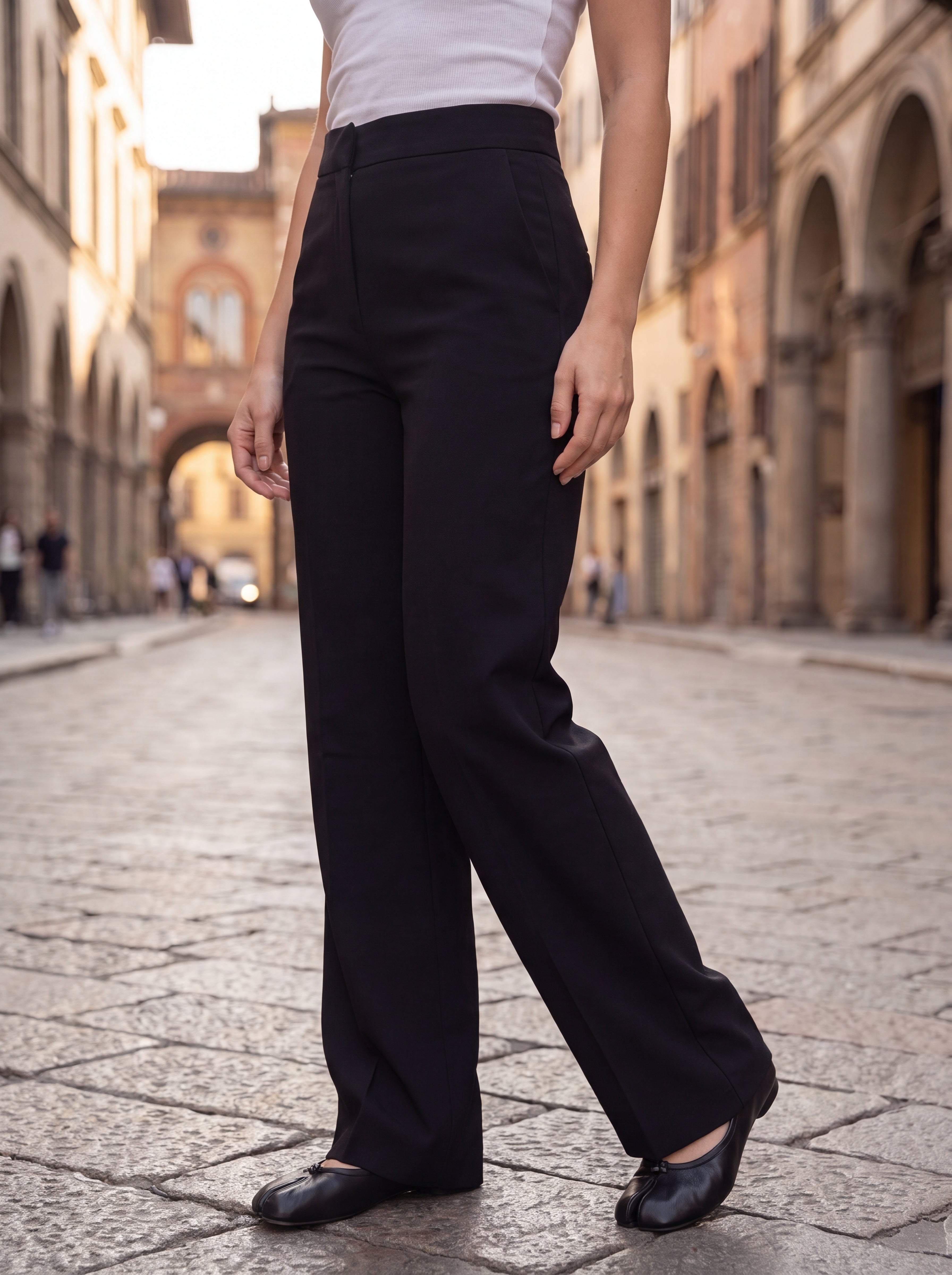 Women's Black High-Waisted Straight-Leg Formal Trousers – Premium European Tailored Office Pants