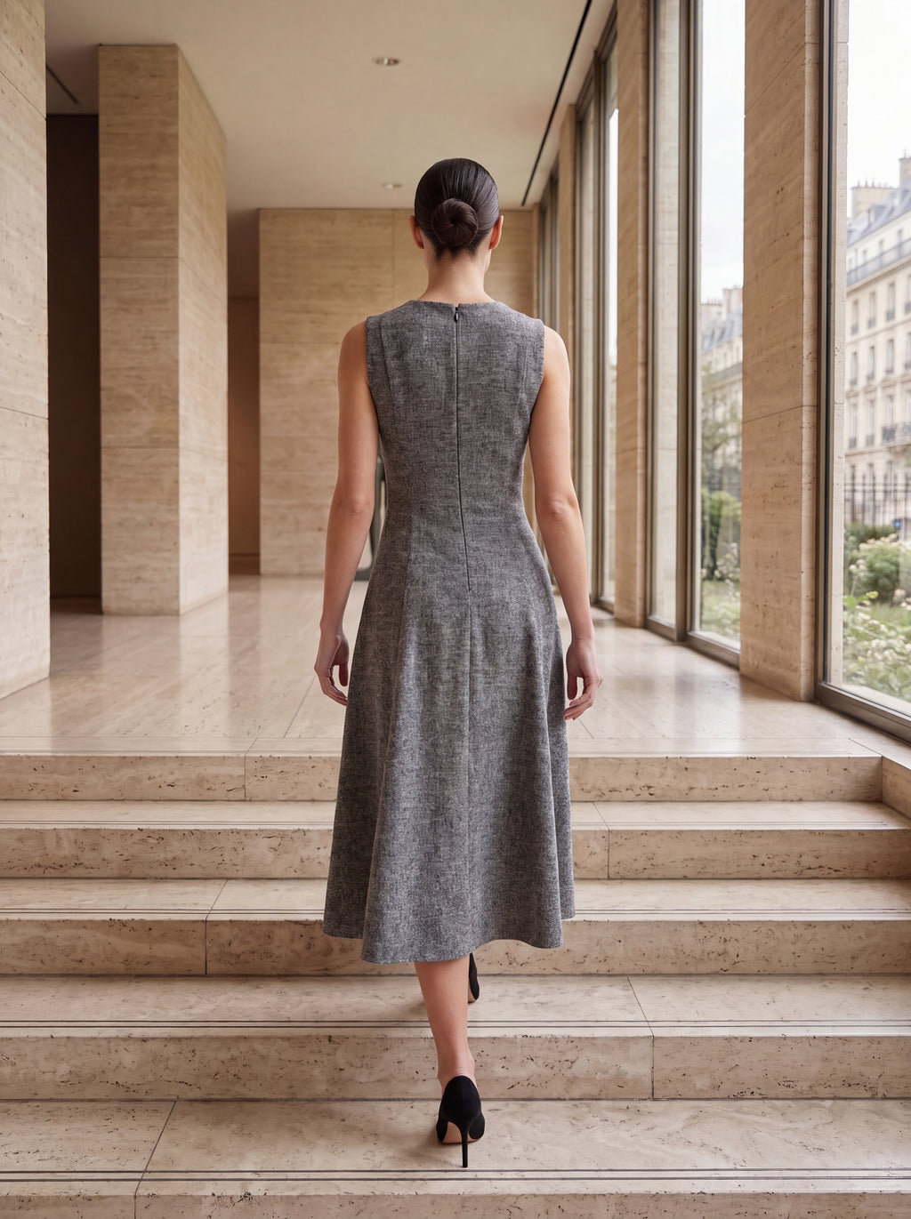 Women's Sleeveless A-Line Midi Dress – Charcoal Grey