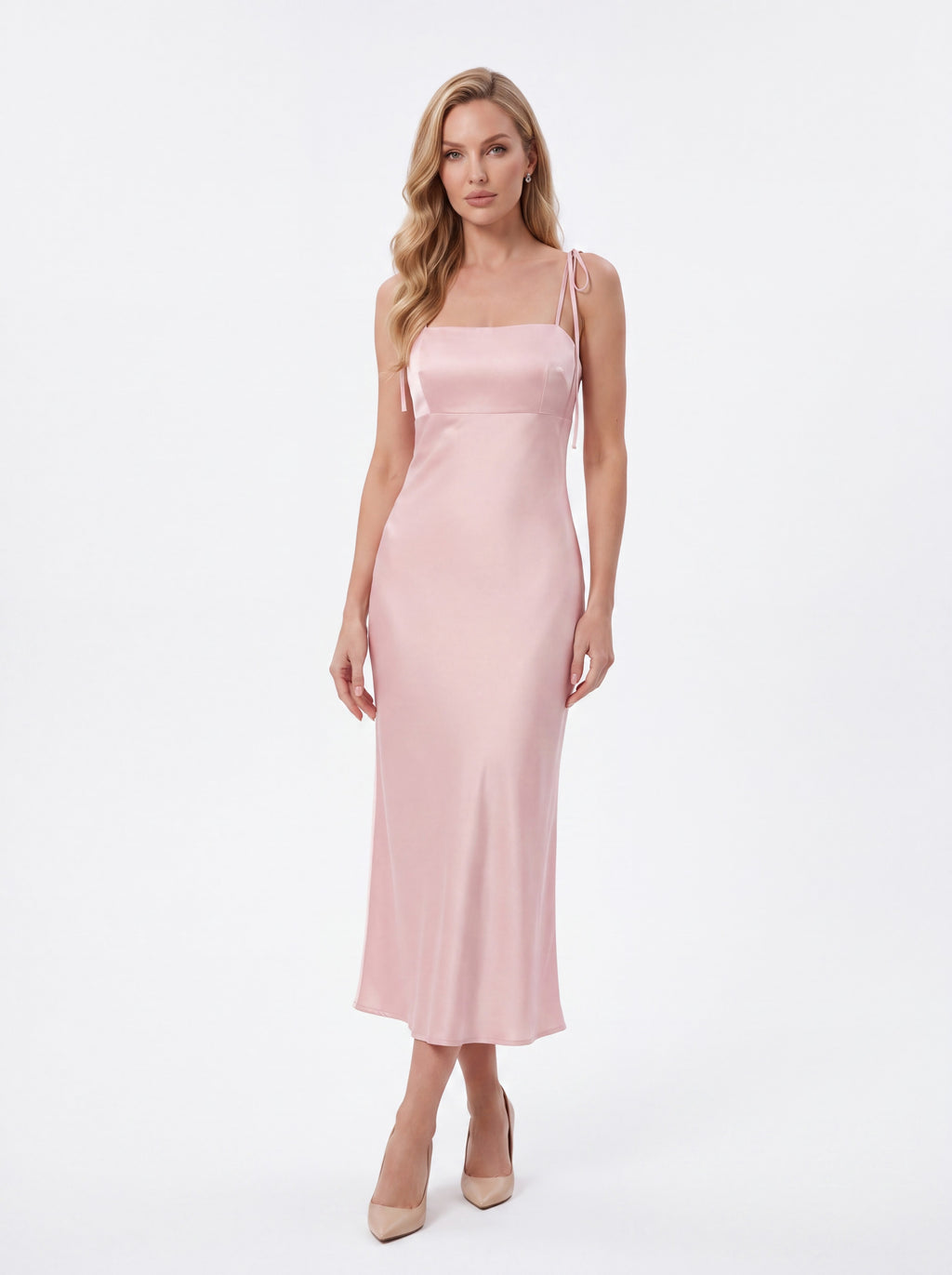 Blush Pink Satin Slip Midi Dress