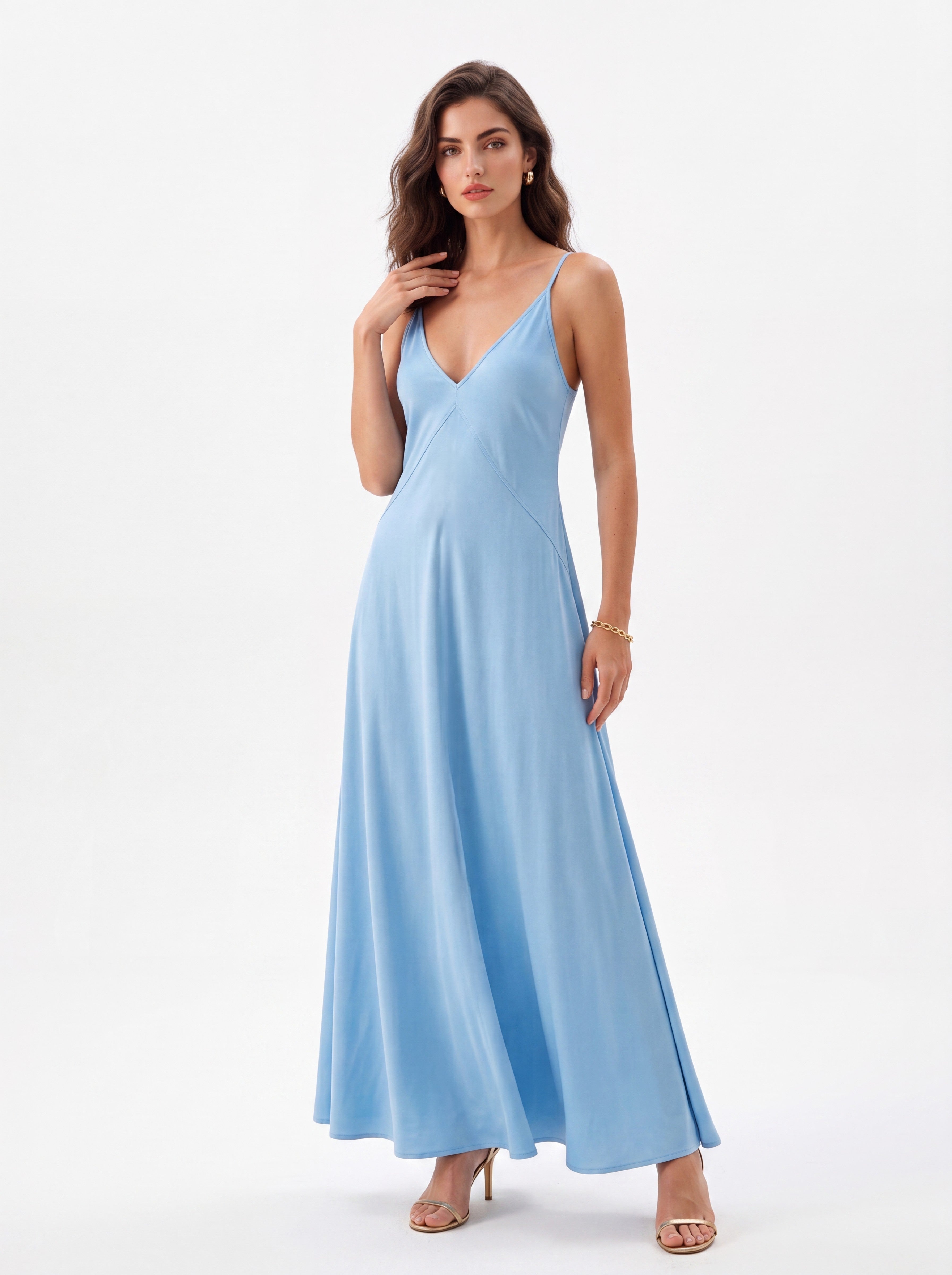 Women's Sky Blue Maxi Dress | Premium European Sleeveless Flowy Dress