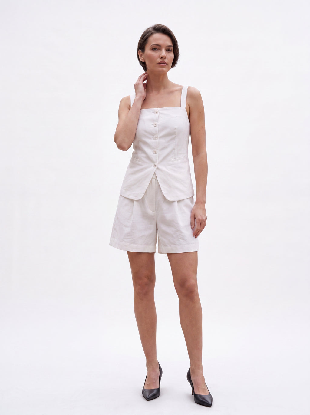 Women's Ivory Tailored Button Front Top | Premium European Sleeveless Top