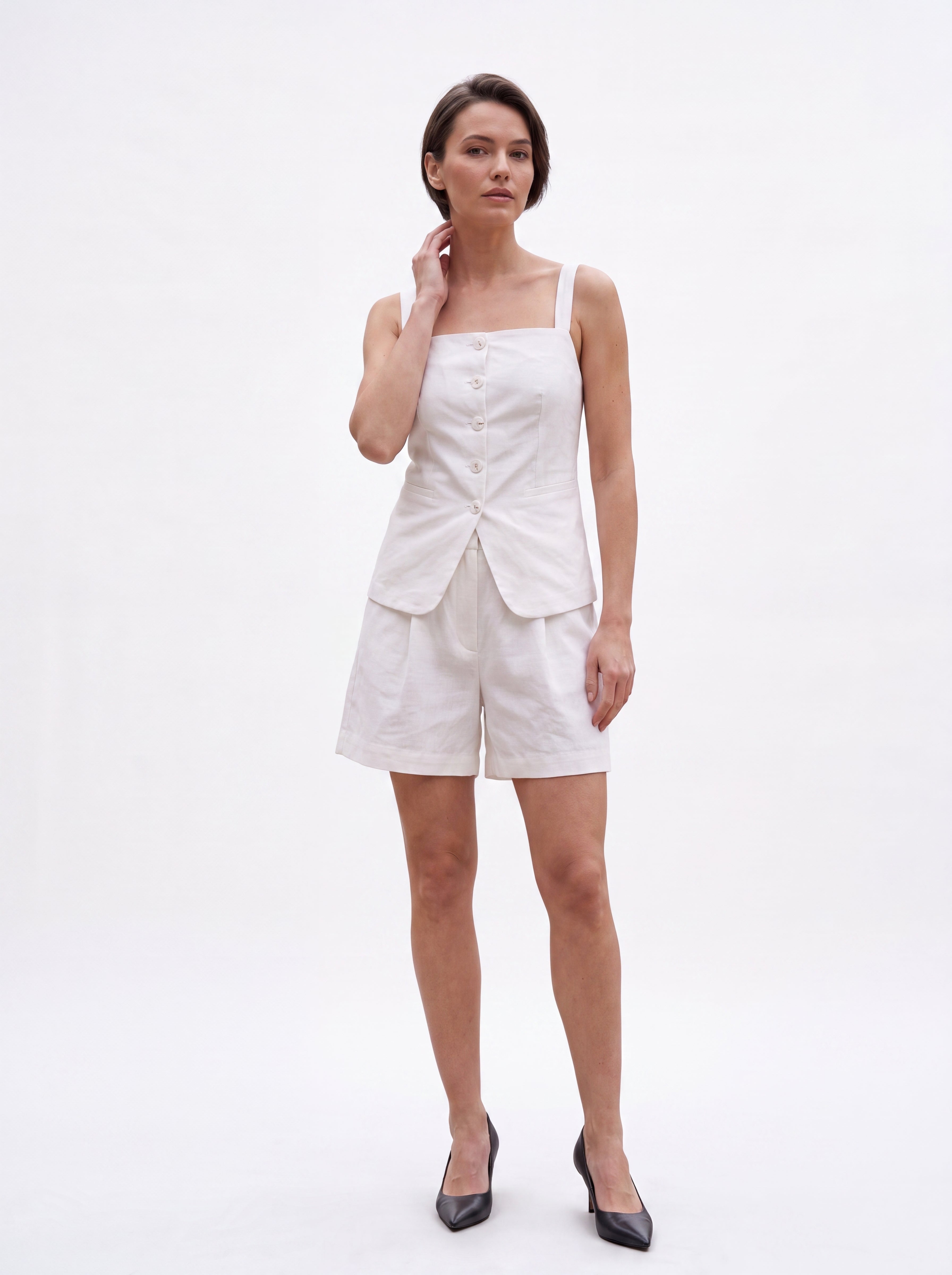 Women's Ivory Tailored Button Front Top | Premium European Sleeveless Top