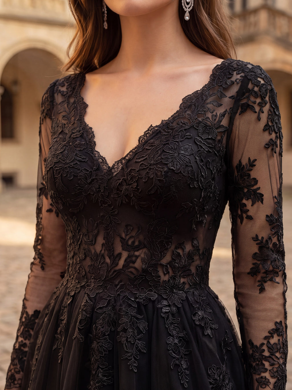 Elegant Black Lace Evening Gown