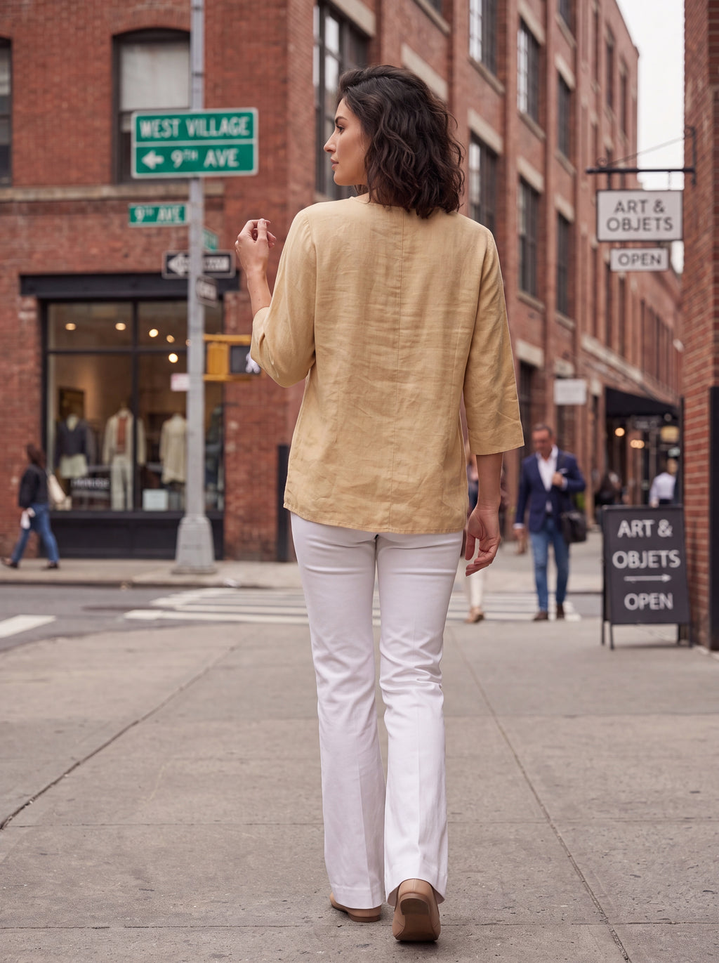 Women's Mustard Linen Button Detail Top | Premium Relaxed Casual Blouse