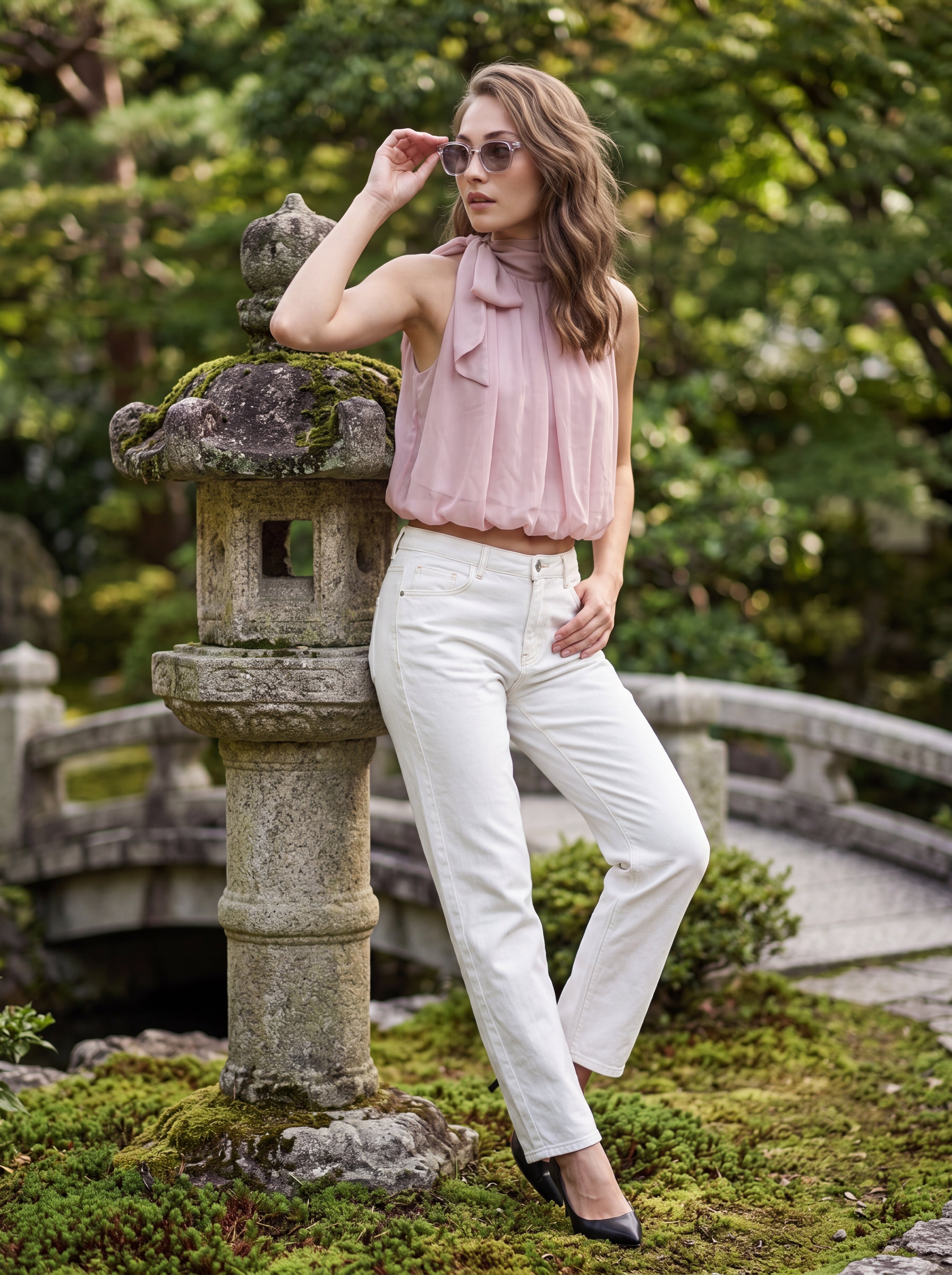 Women's Blush Pink Bow Neck Sleeveless Top | Premium European Women's Elegant Blouse