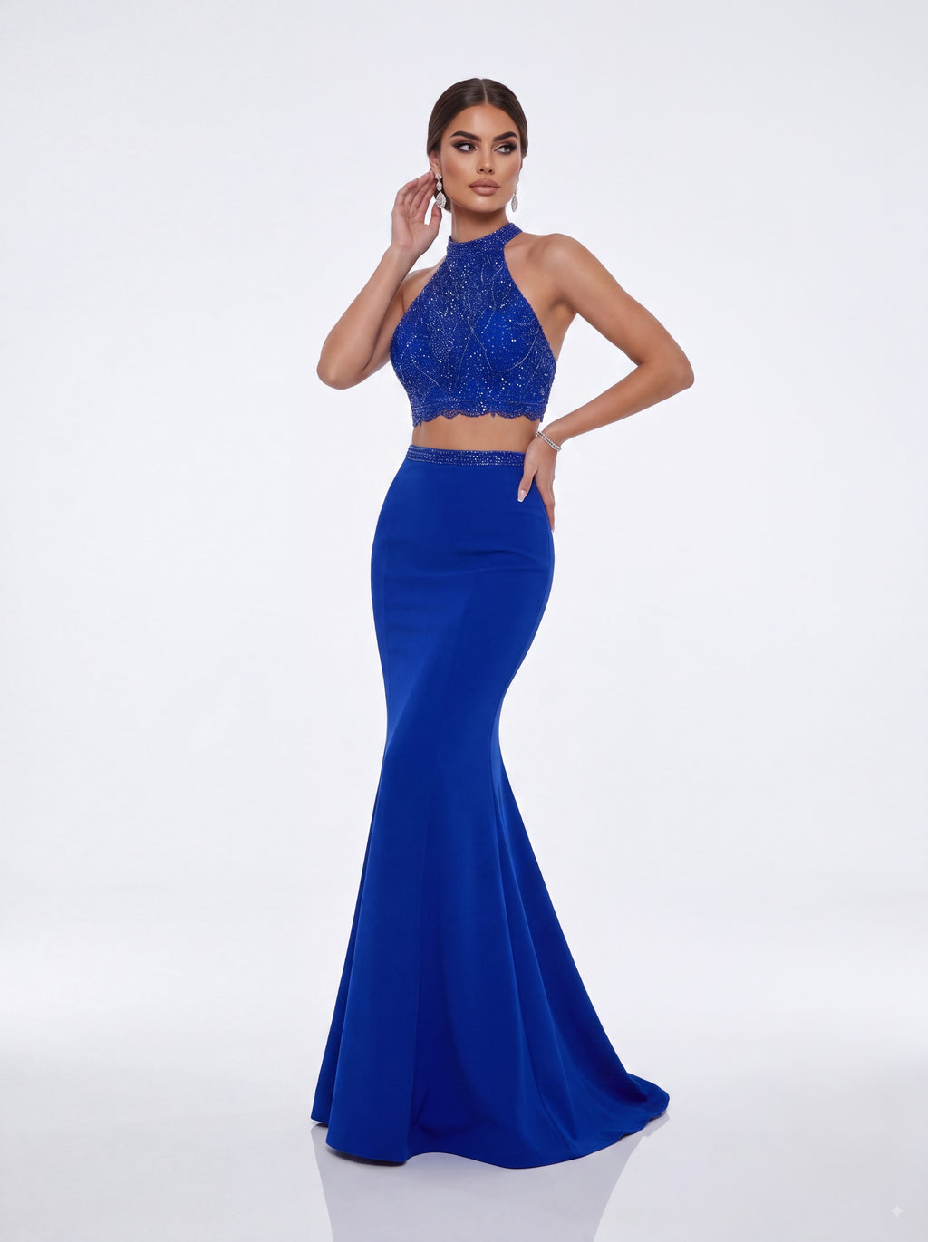 Royal Blue Embellished Two Piece Mermaid Evening Gown