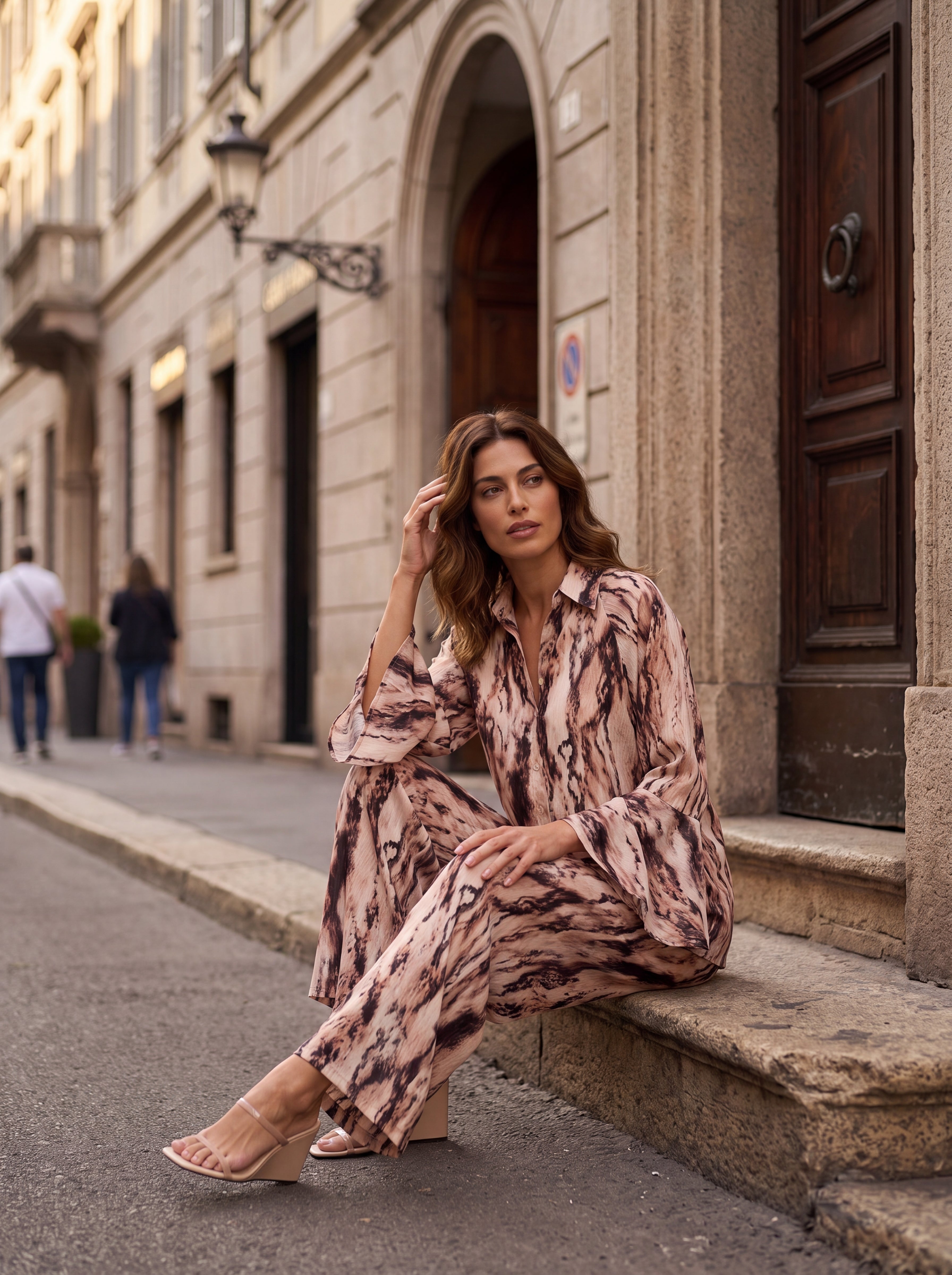 Women's Marble Print Relaxed Fit Shirt | Elegant Statement Button-Down Shirt