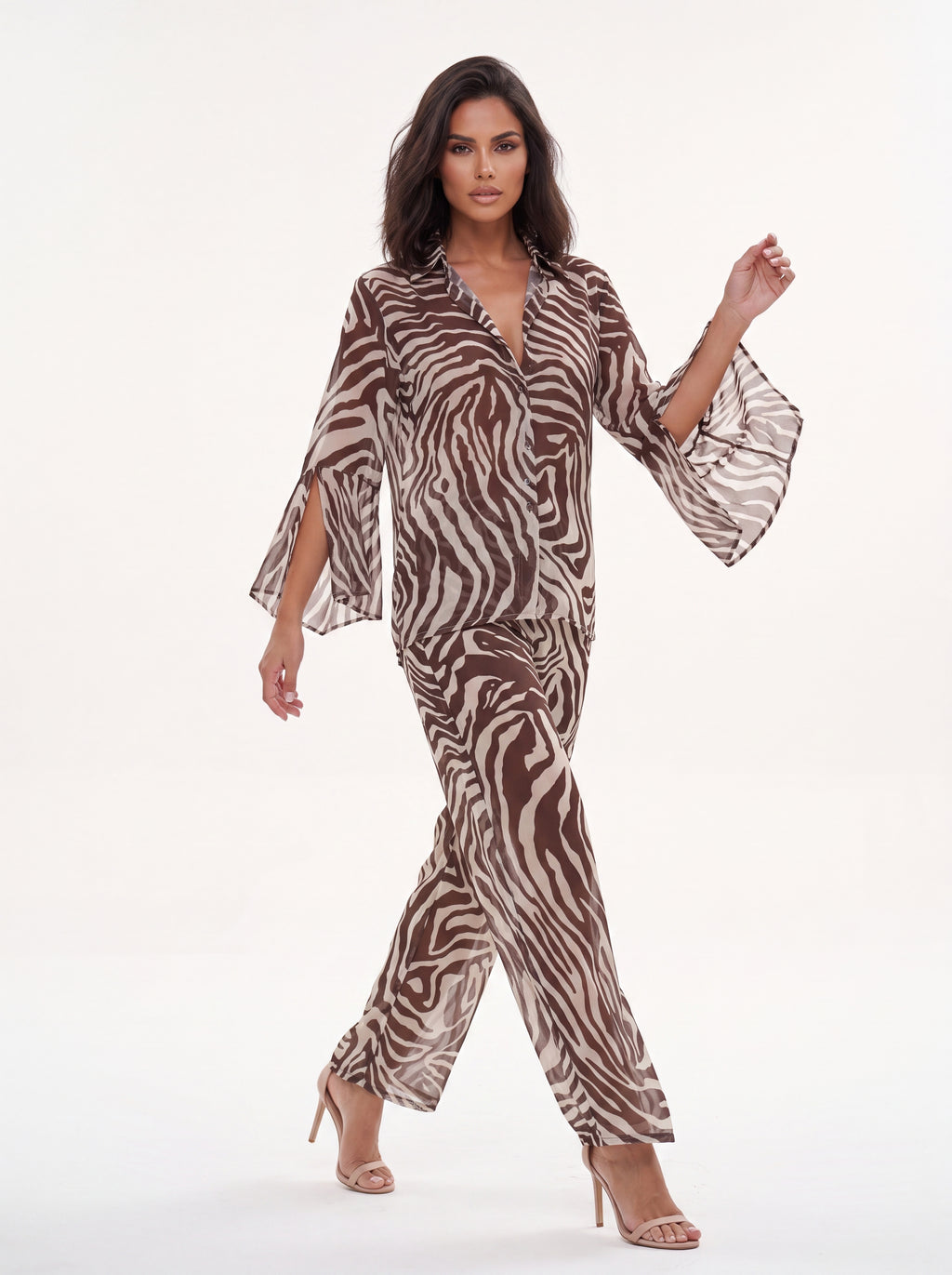 Women's Brown Zebra Print Sheer Shirt | Relaxed Fit Statement shirt