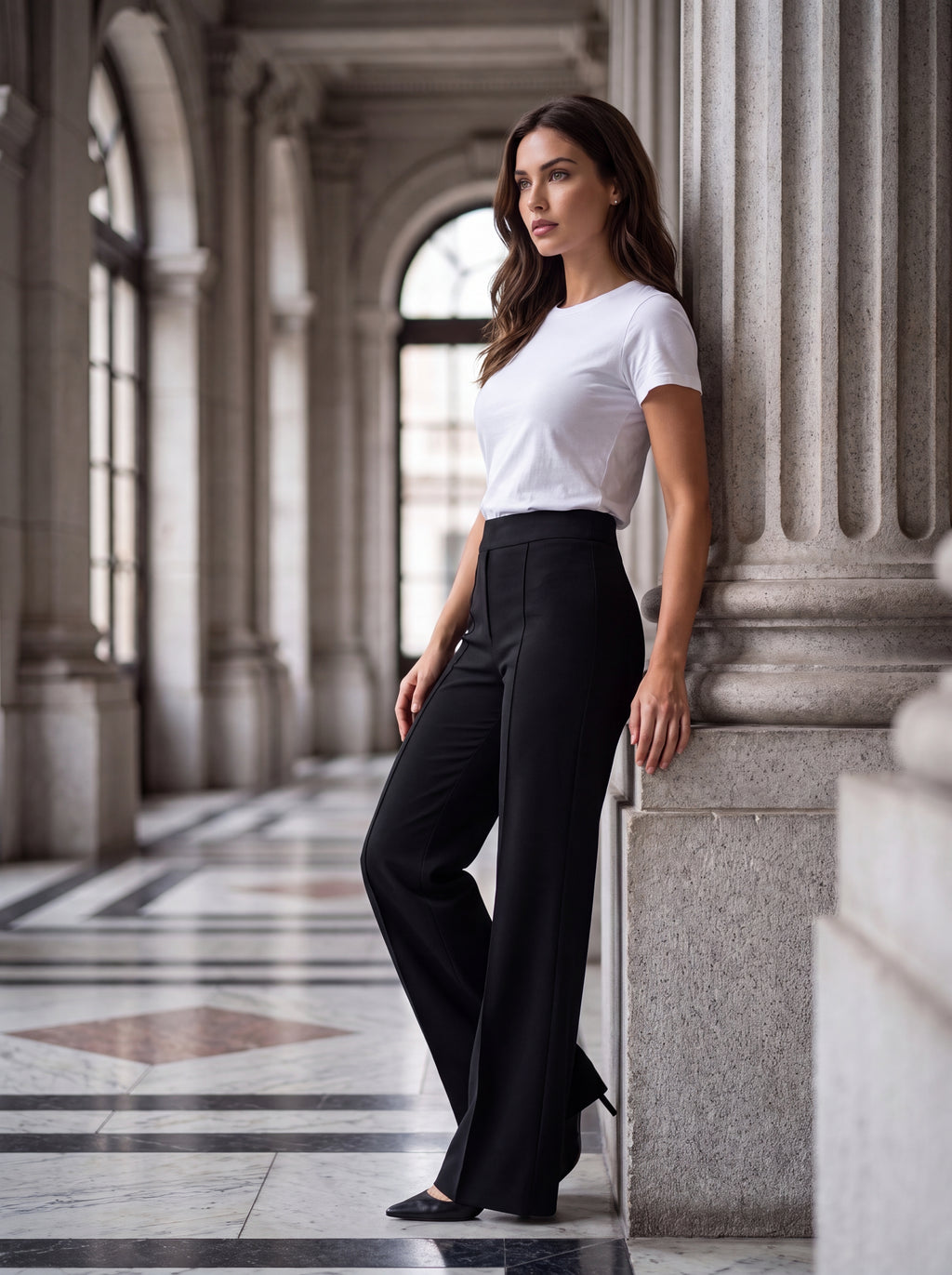 Women's Black High-Waisted Wide Leg Tailored Pants – Premium European Formal Trousers