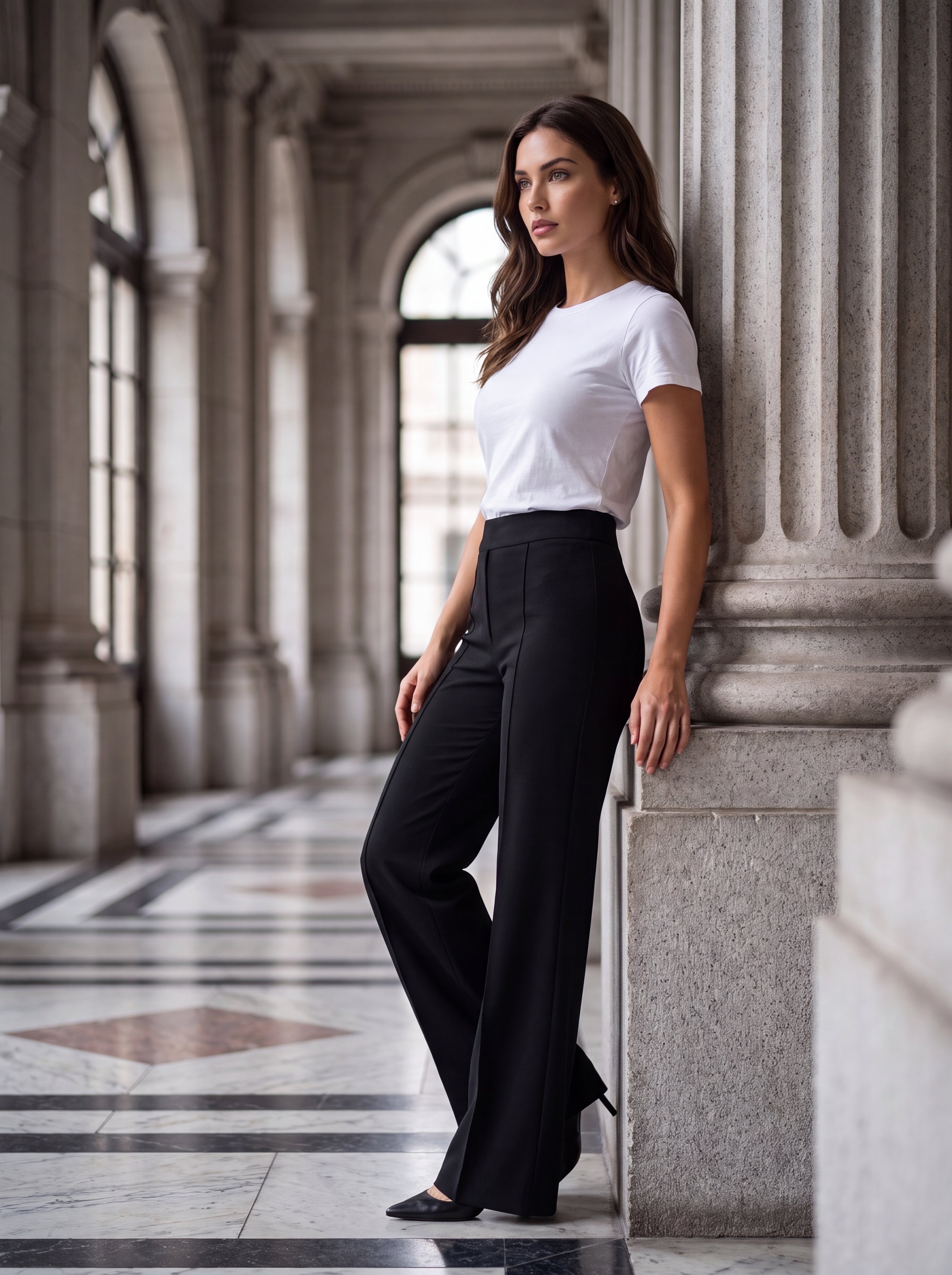 Women's Black High-Waisted Wide Leg Tailored Pants – Premium European Formal Trousers