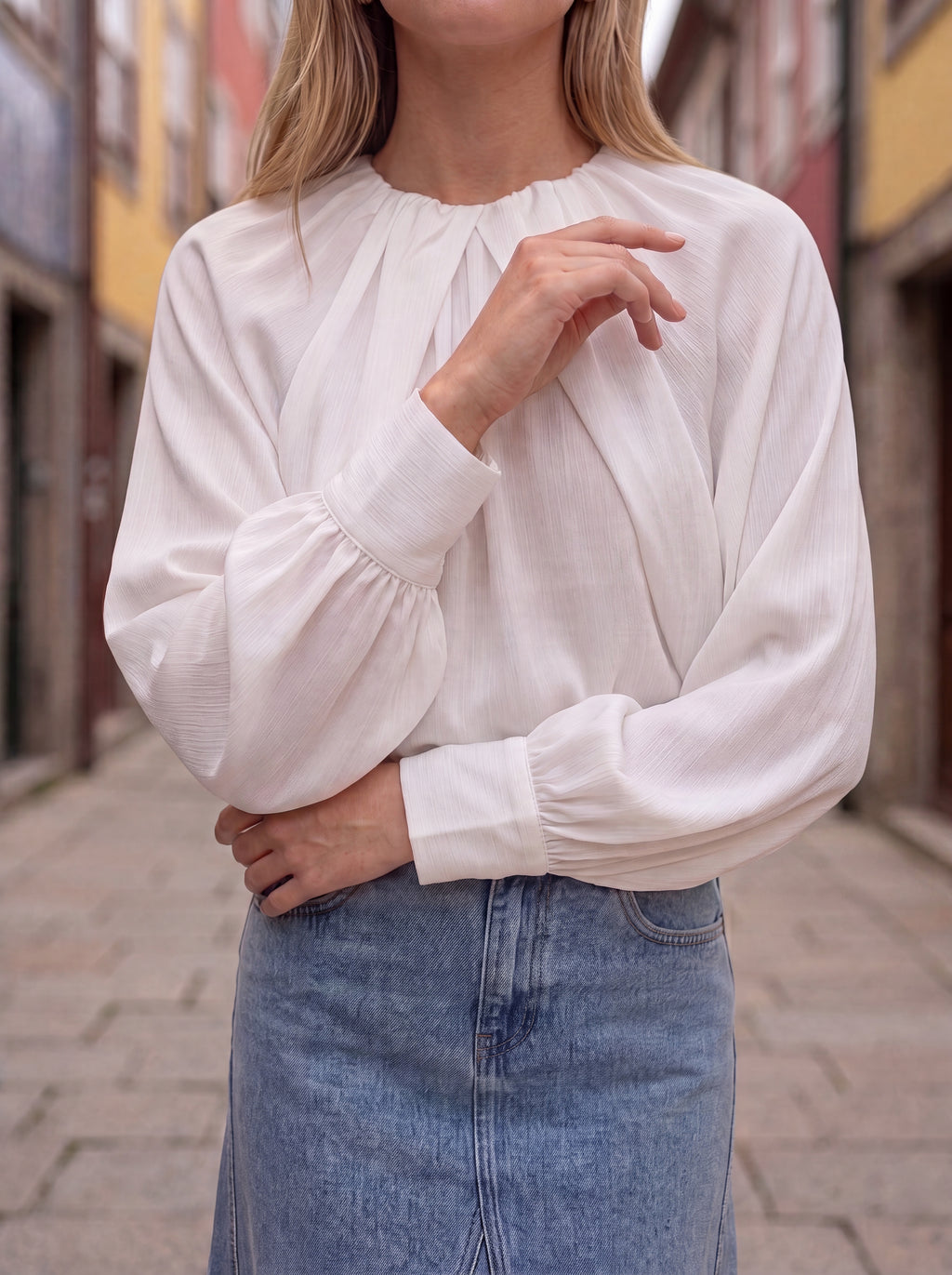 Women's Elegant White Pleated top | Premium European Long Sleeve Top