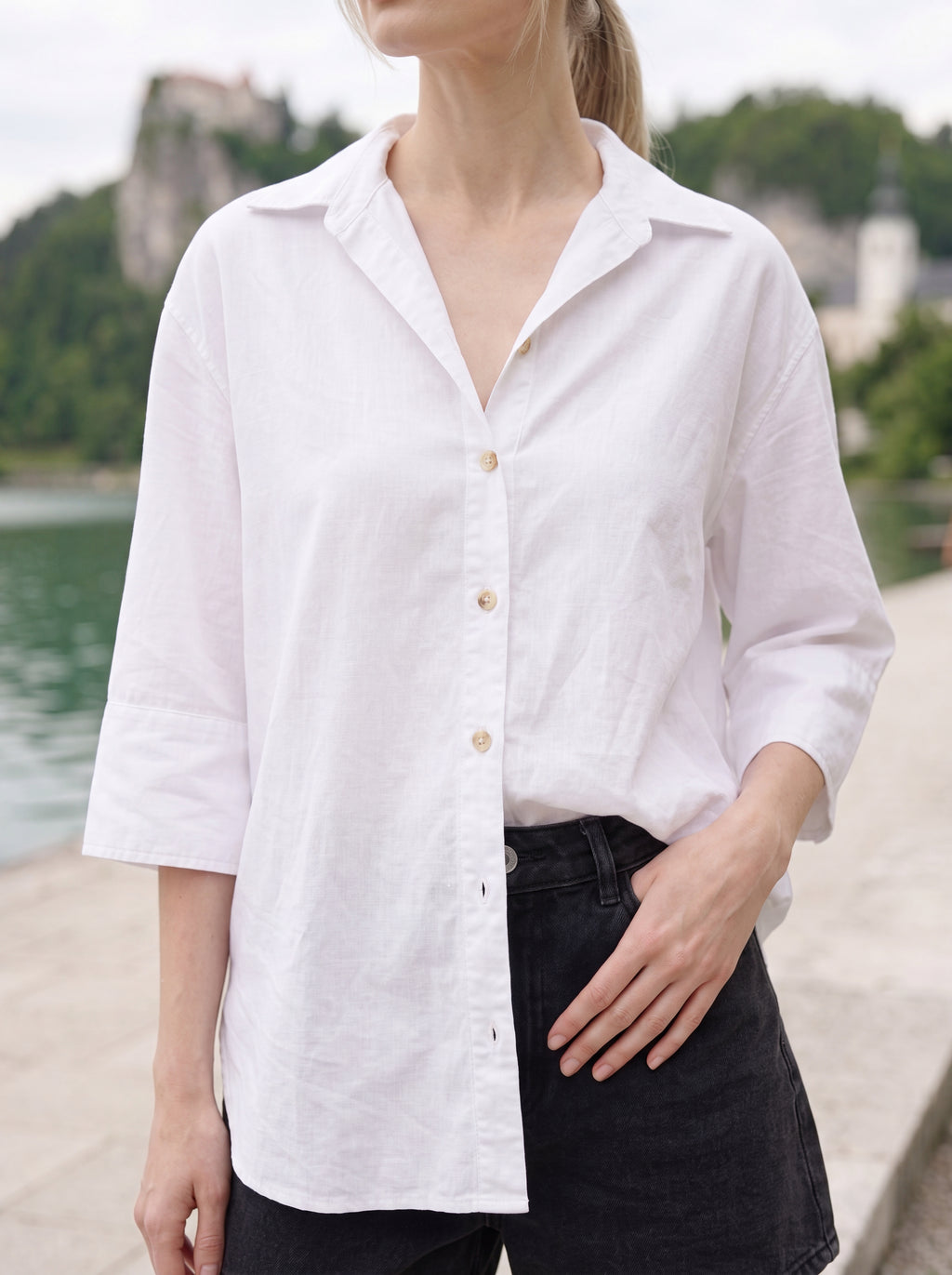 Women's White Relaxed Linen Shirt | Premium Oversized Casual Button-Up Shirt