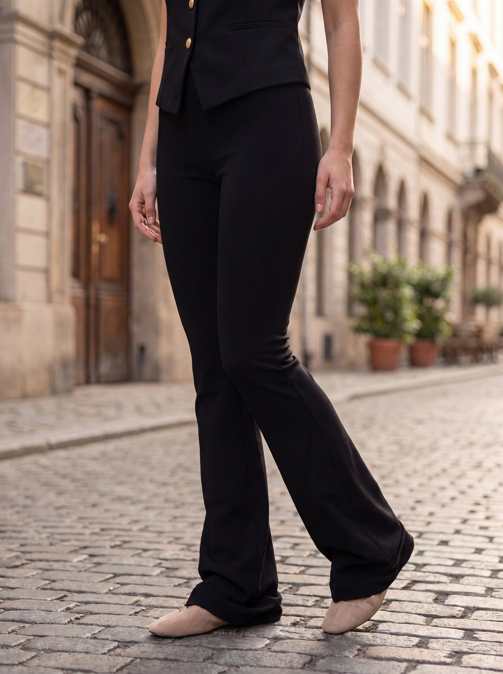 Women's Black High-Waisted Slim Flare Tailored Pants – Premium European Bootcut Formal Trousers