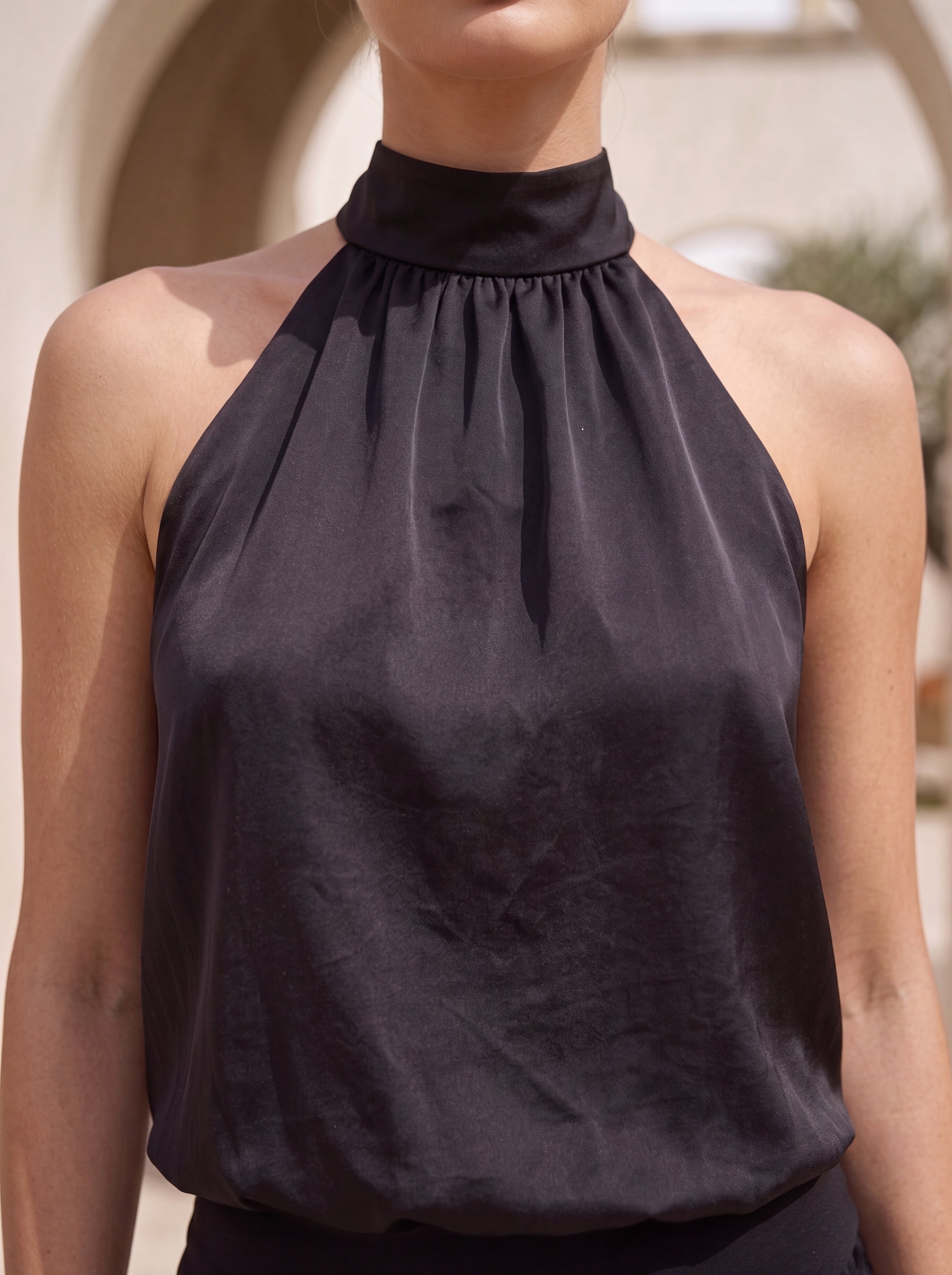 Women's Black Satin Halter Neck Top | Premium Women's Elegant Sleeveless Blouse