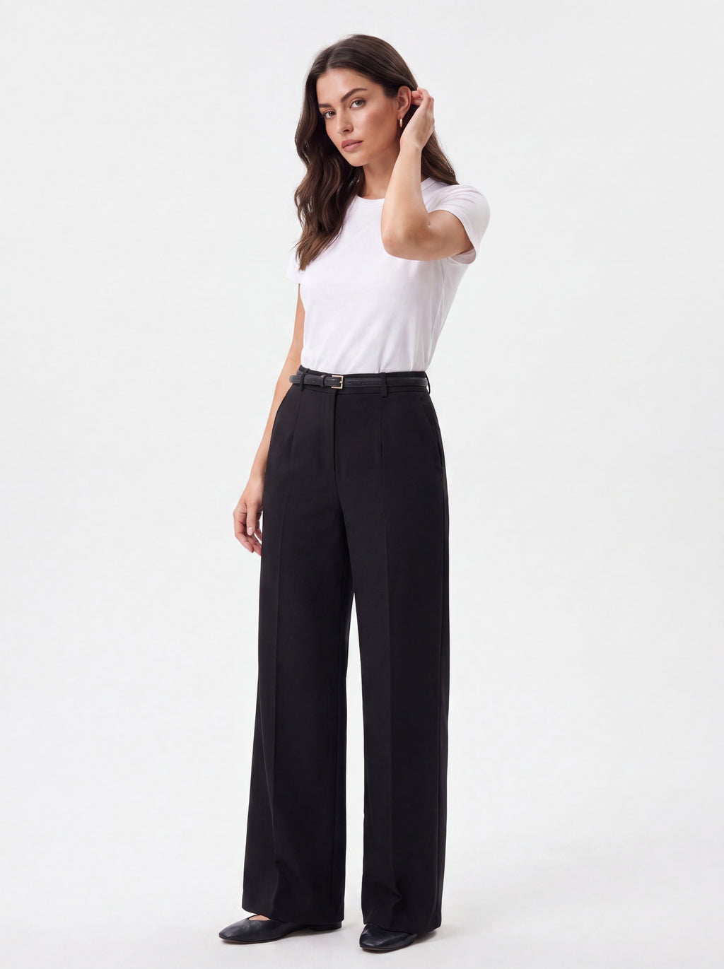 Women's Black Wide Leg Formal Trousers – Premium European High-Waisted Tailored Pants