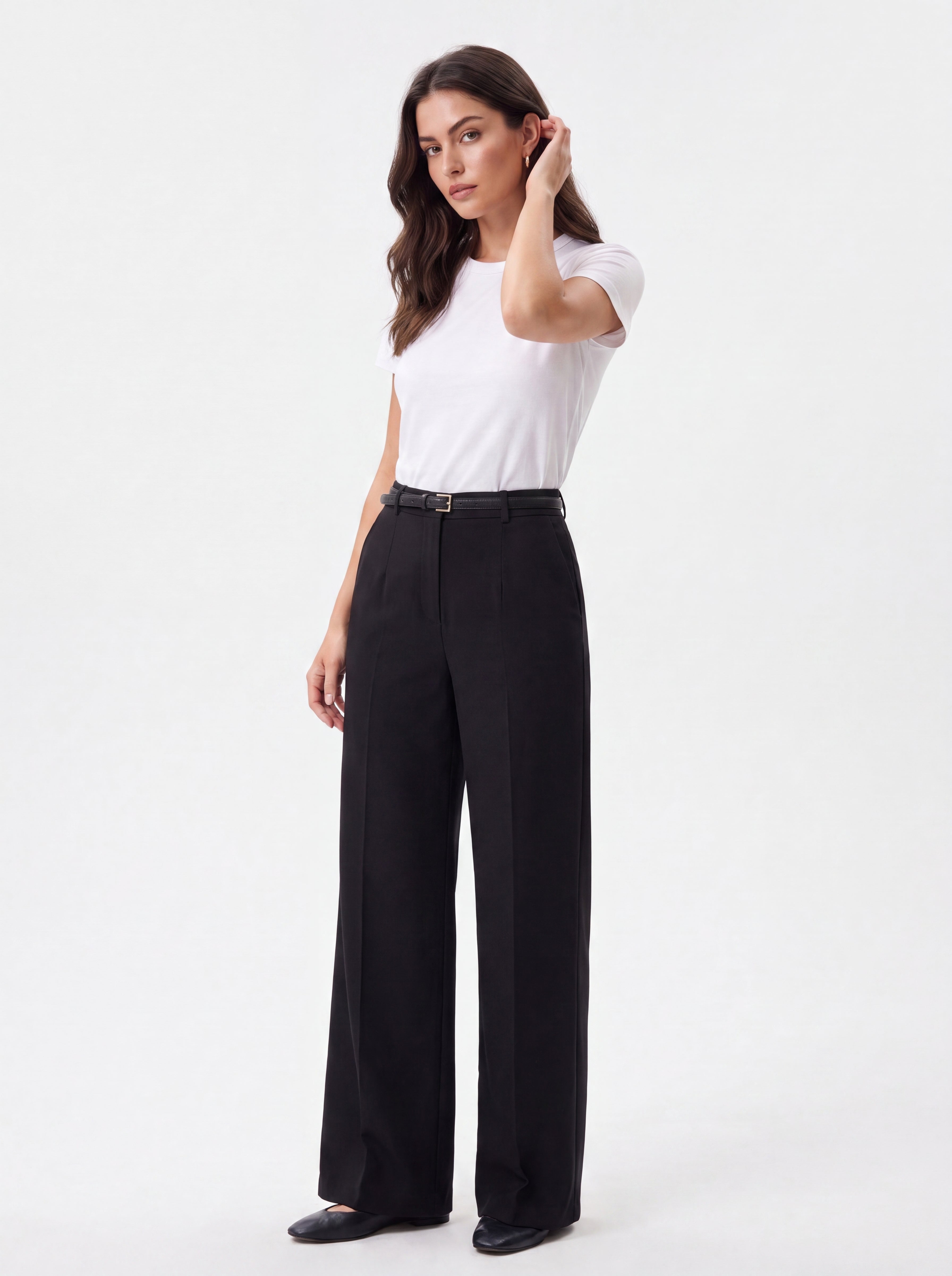 Women's Black Wide Leg Formal Trousers – Premium European High-Waisted Tailored Pants
