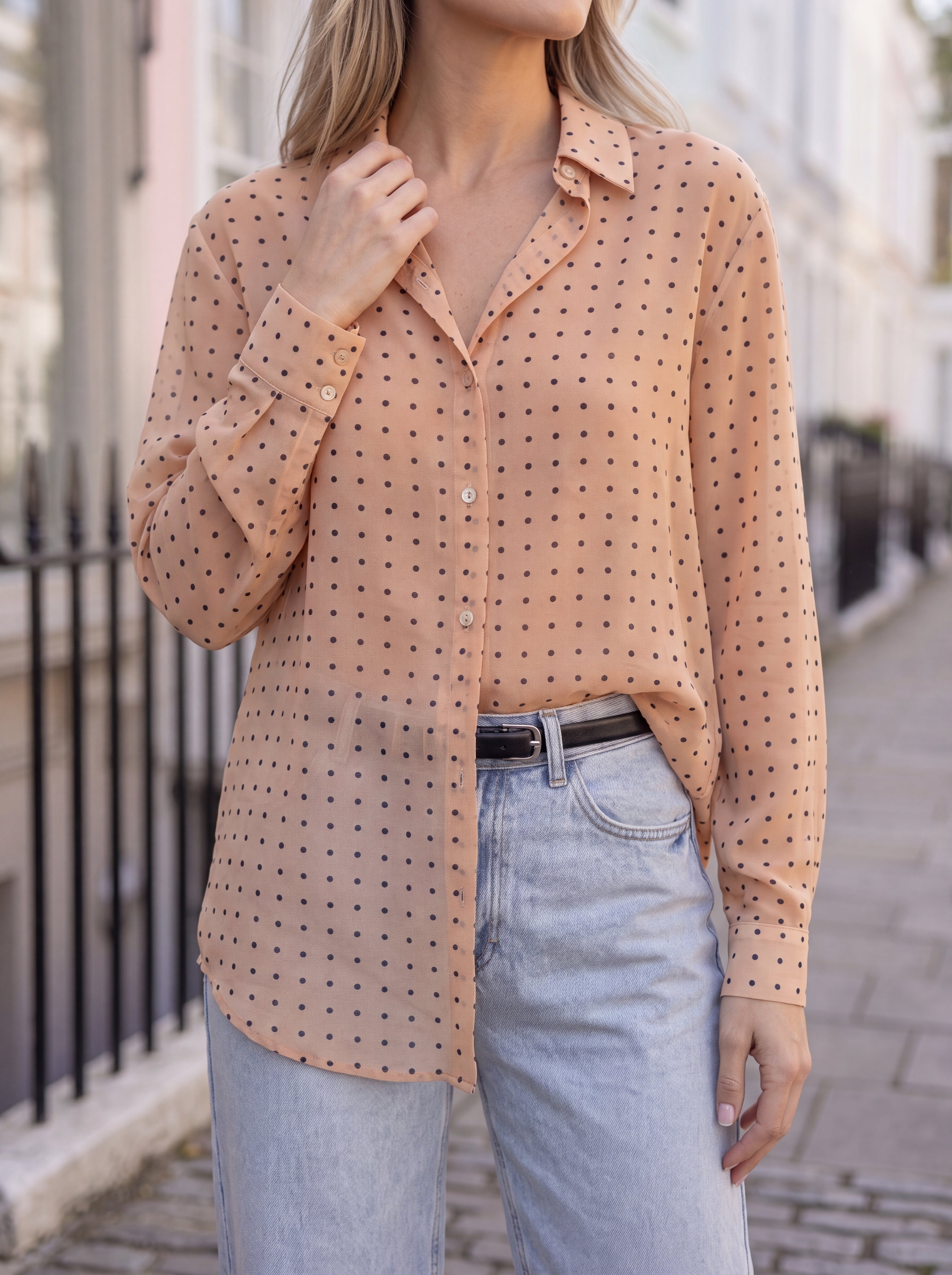 Women's Peach Polka Dot Shirt | Premium European Designer Shirt
