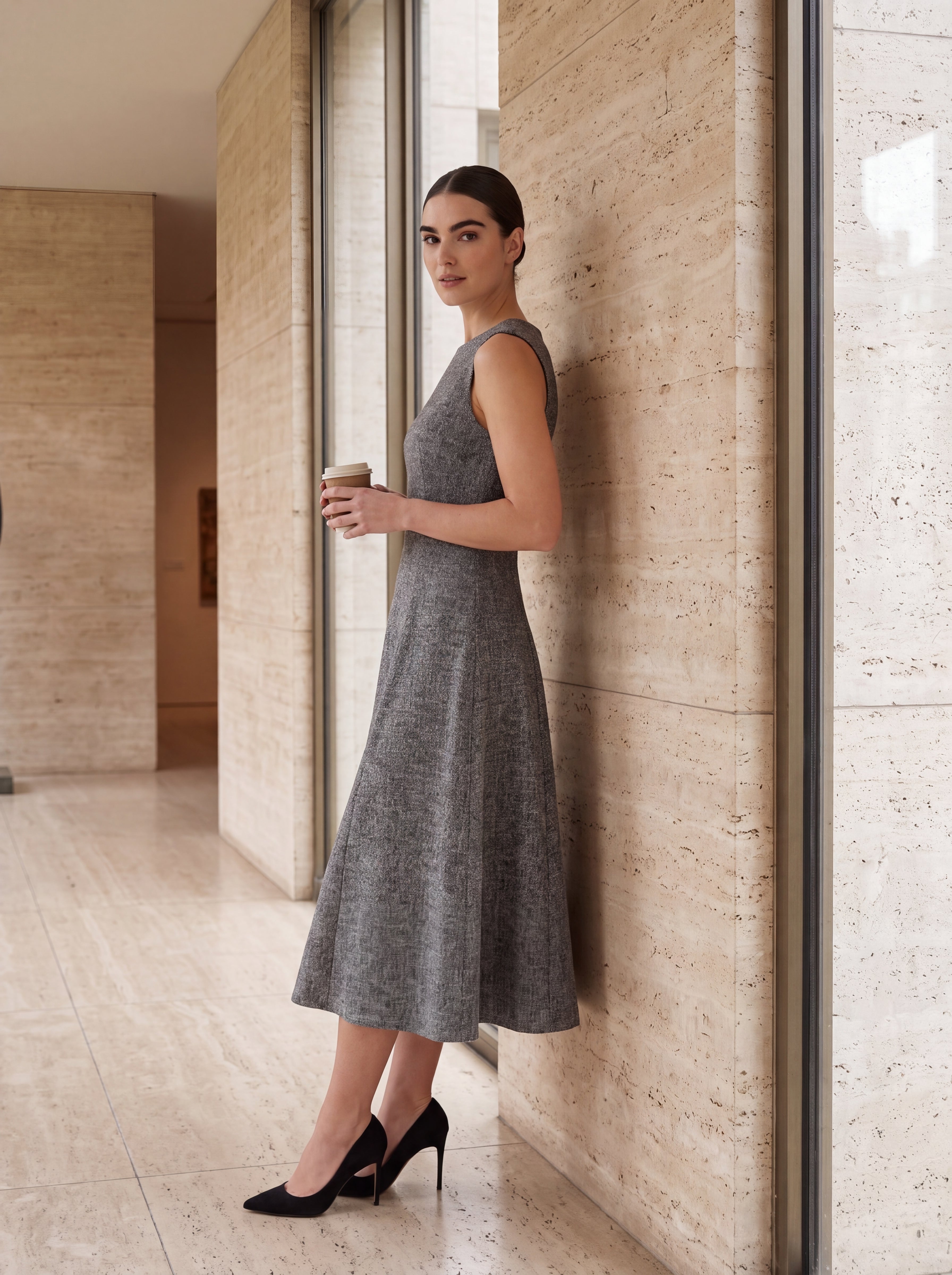 Women's Sleeveless A-Line Midi Dress – Charcoal Grey