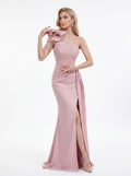 Blush Pink One-Shoulder Evening Gown