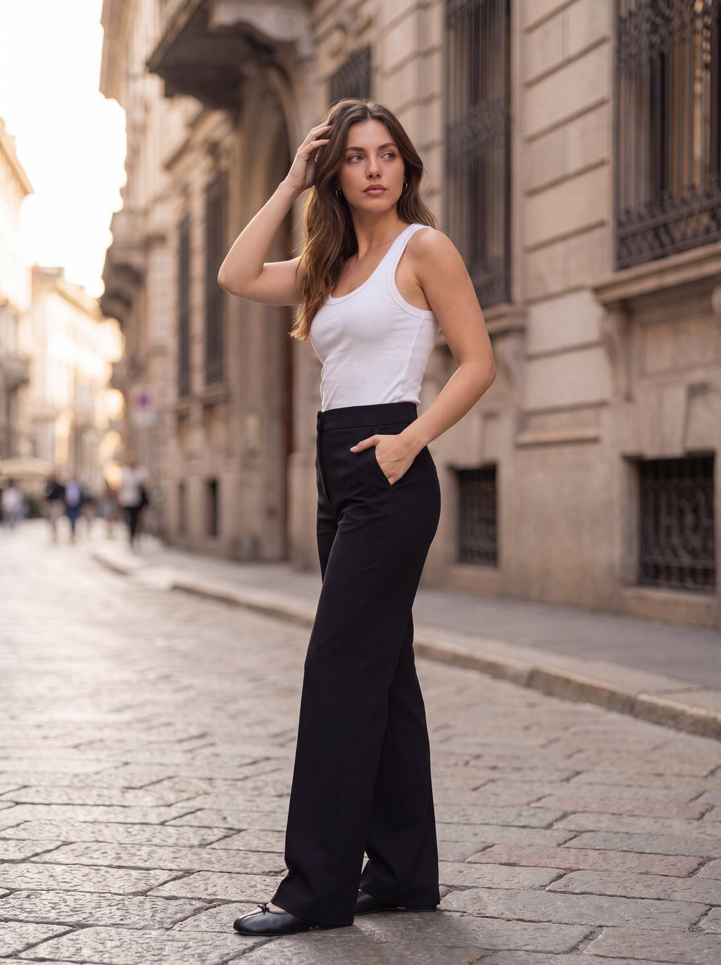 Women's Black High-Waisted Straight-Leg Formal Trousers – Premium European Tailored Office Pants