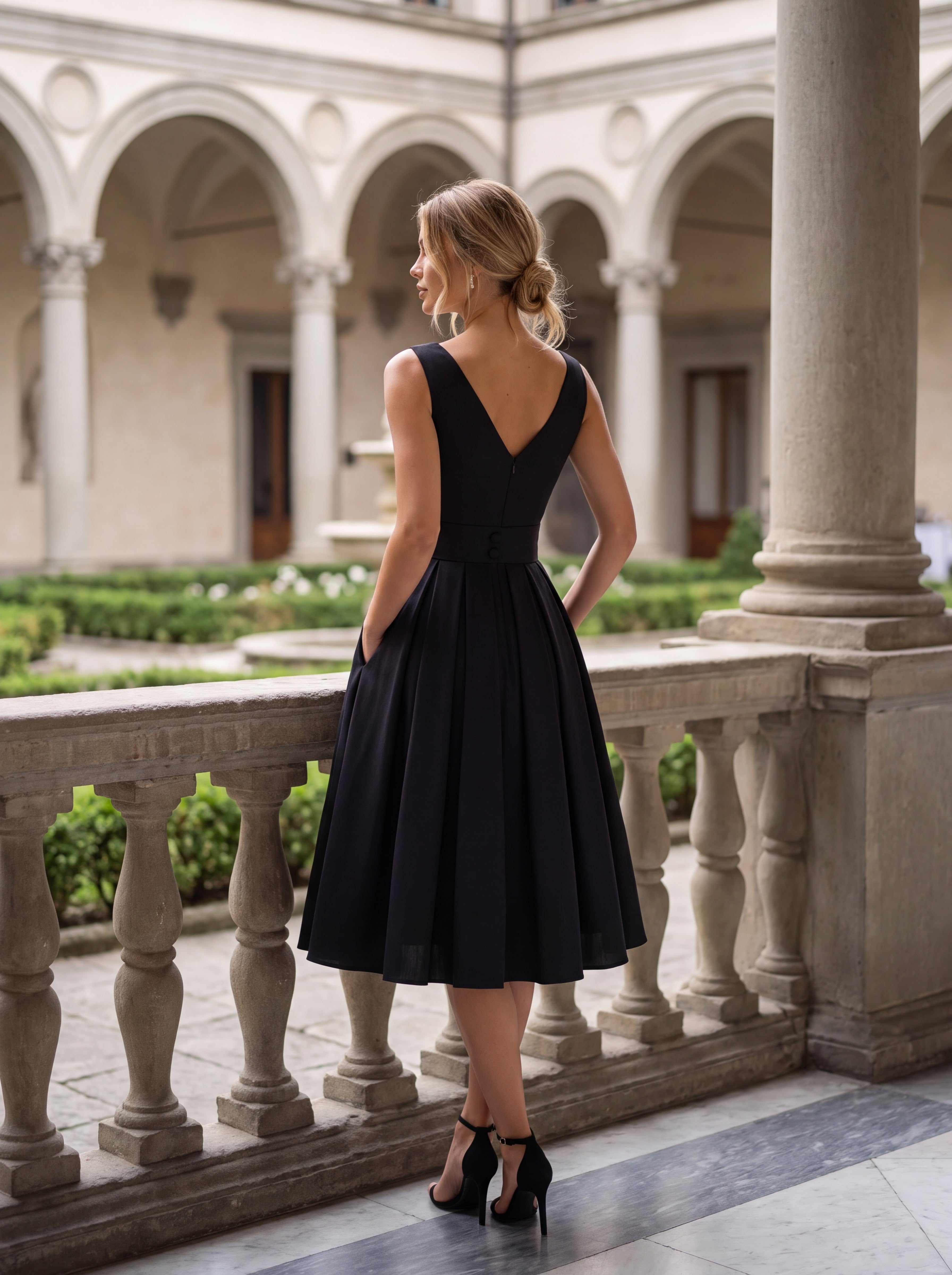 Classic Black Fit & Flare Midi Dress