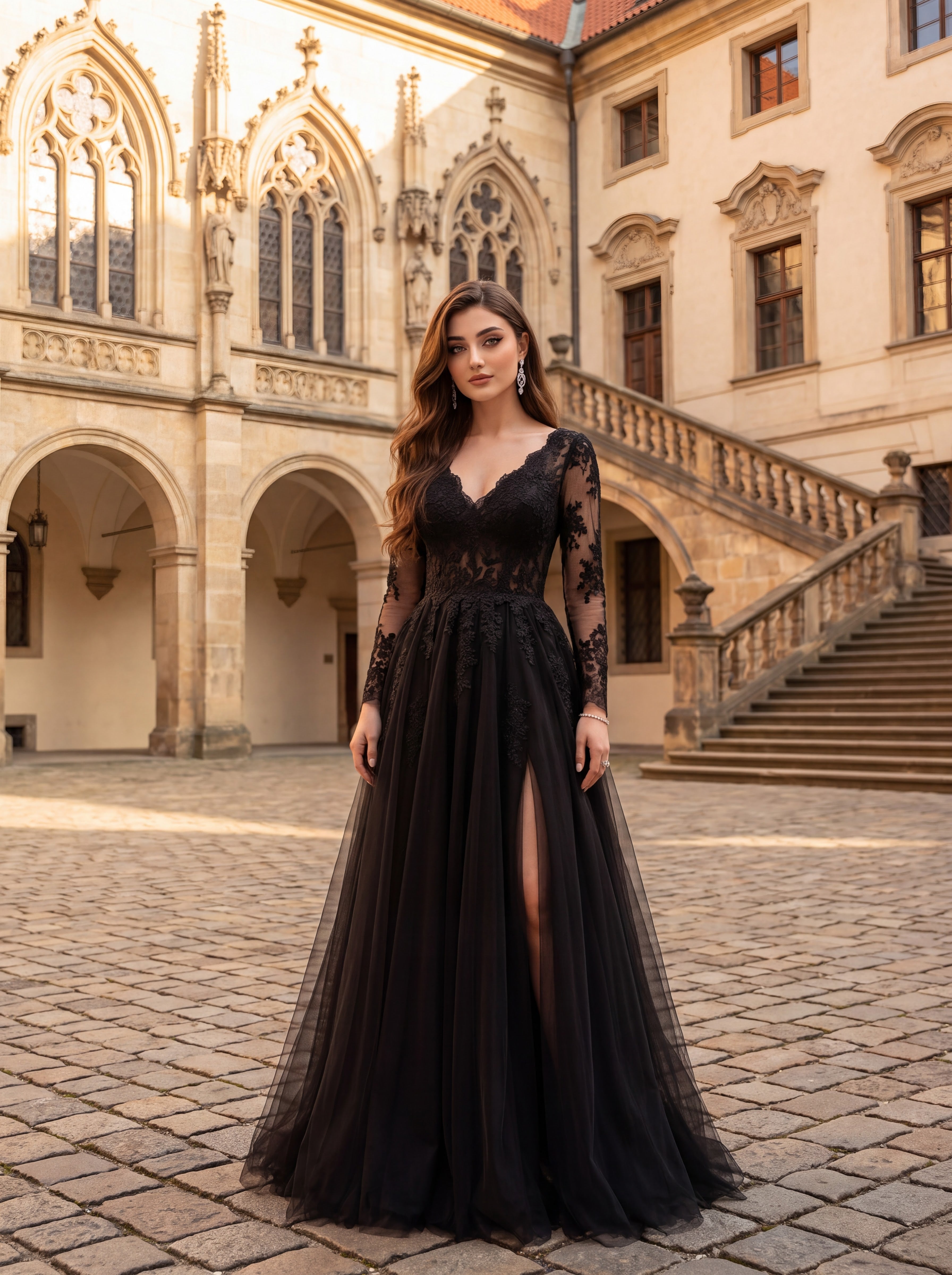 Elegant Black Lace Evening Gown